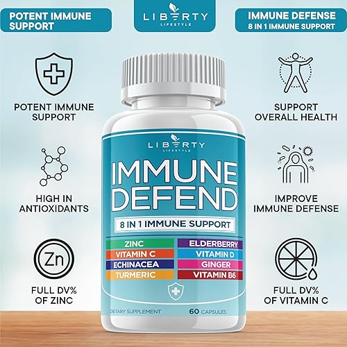 Miniatura 4 de Apoyo de defensa inmunológica 8 en 1, refuerzo de suplemento de vitaminas para la inmunidad con zinc de 50 mg, vitamina C saúco Vit D3 5000 IU,