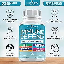 8 in 1 Immune Defense Support, Immunity Vitamins Supplement Booster with Zinc 50mg, Vitamin C Elderberry VIT D3 5000 IU, Turmeric Curcumin & Ginger, Echinacea - Allergy Relief for Kids Adults