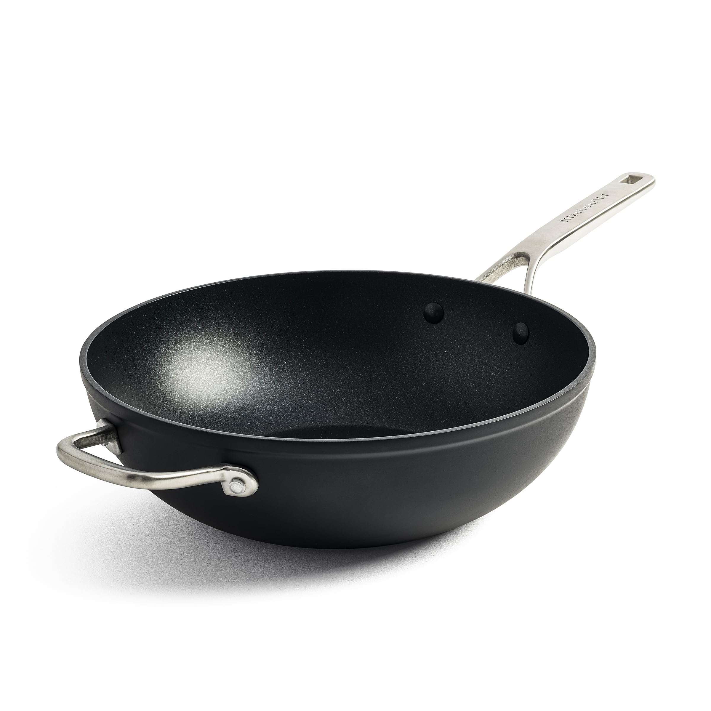 KitchenAid Forged Hardened Aluminium Padella Wok antiaderente in Alluminio Forgiato anodizzato Senza PFAS Ceramica antiaderente, 30cm/5l, induzione, adatto al forno, lavabile in lavastoviglie, nero