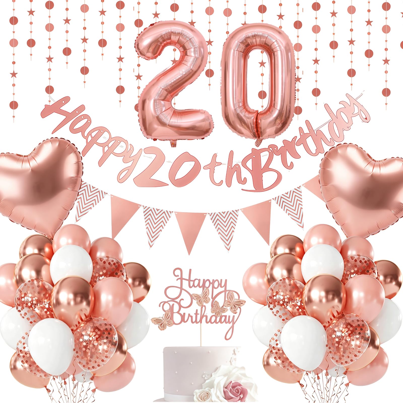 Balloons 20th Birthday, 20th Birthday Girl, 20th Birthday Girl Rose Gold, Birthday Decoration for 20 Years Girls, Balloons 20th Birthday Happy Birthday Garland, Balloon 20th Decoration for Birthday โ image 1