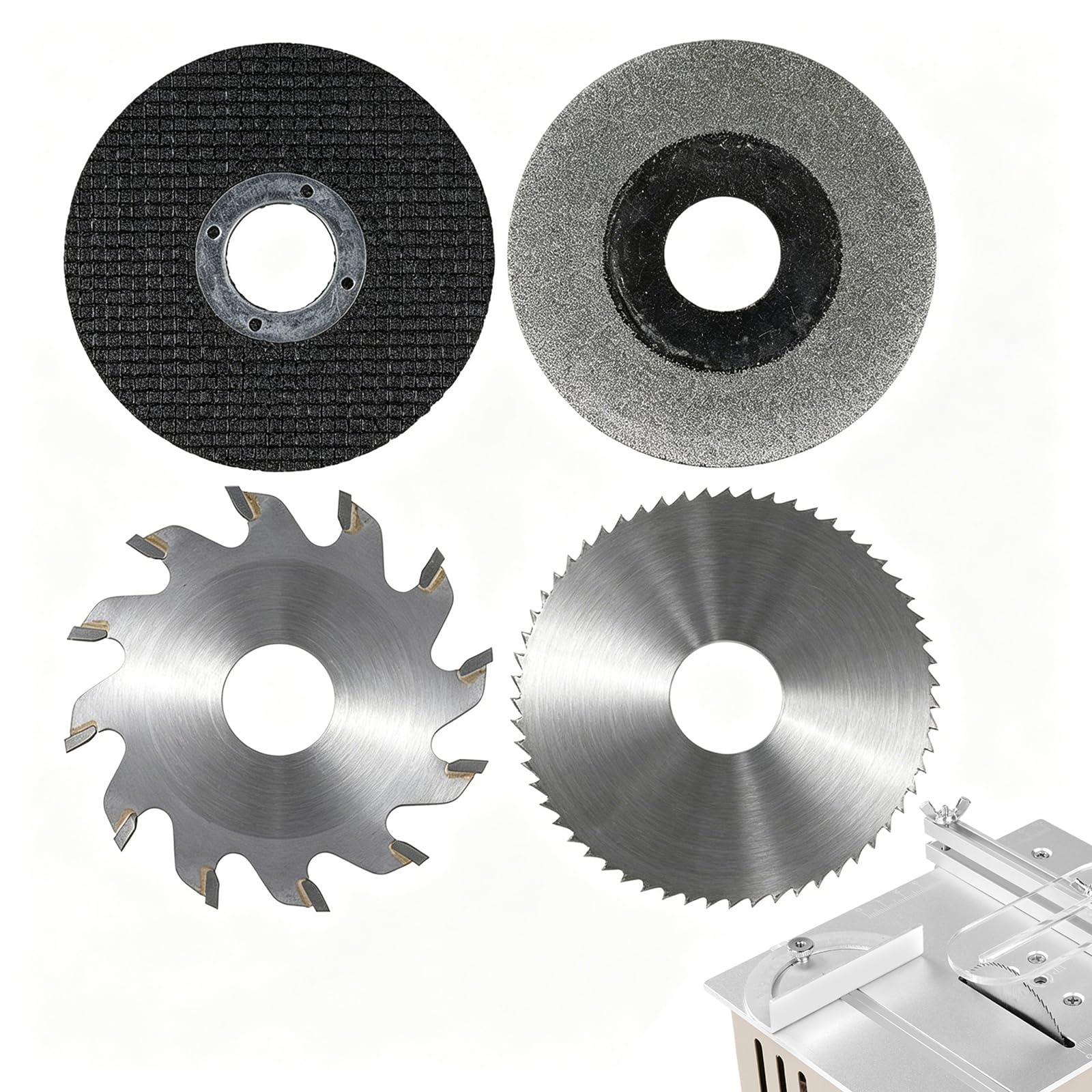 4 Lame Circolari da 60 mm, Mini Ruota di Ricambio Multifunzionale per Sega da Tavolo, Lamas Sottile HSS + Lama per Lavorazione Del Legno + Lama In Resina + Diamantata, Foro da 16 mm (5/8")