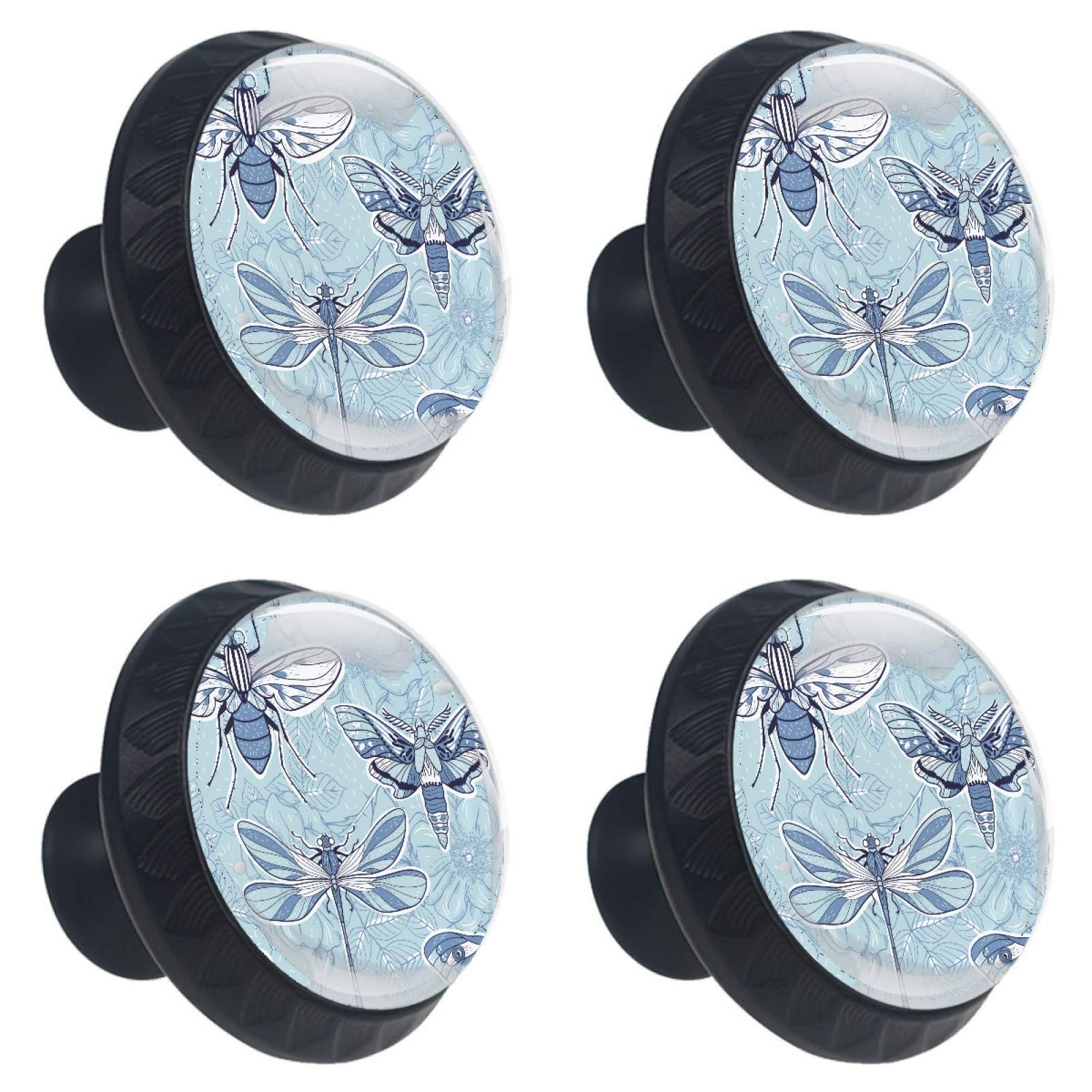 Boutons de meuble en verre bleu lot de 4 poignées motif insecte 30 mm pour tiroir et placard