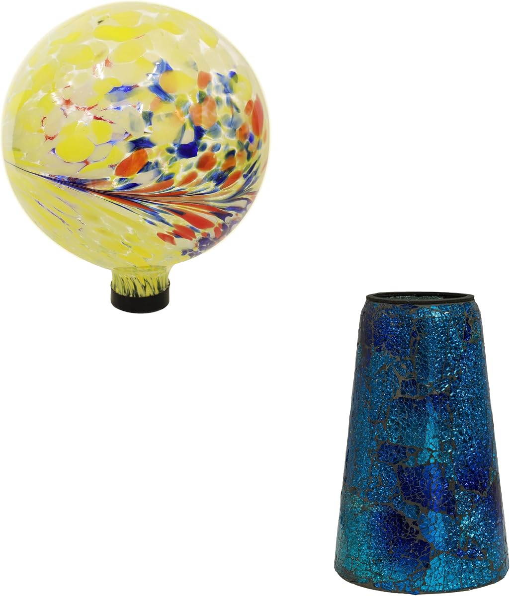 Globo terráqueo Sunnydaze de 10 pulgadas con diseño de explosión de verano y soporte de mosaico azul