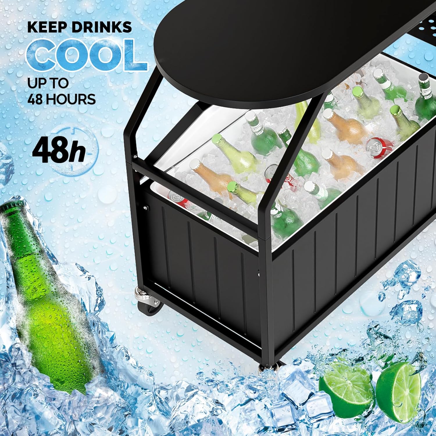 VINGLI Patio Cooler, Ice Chest with Table, Bottle Opener Drainage, Outdoor Cooler for Party, Deck, Pool