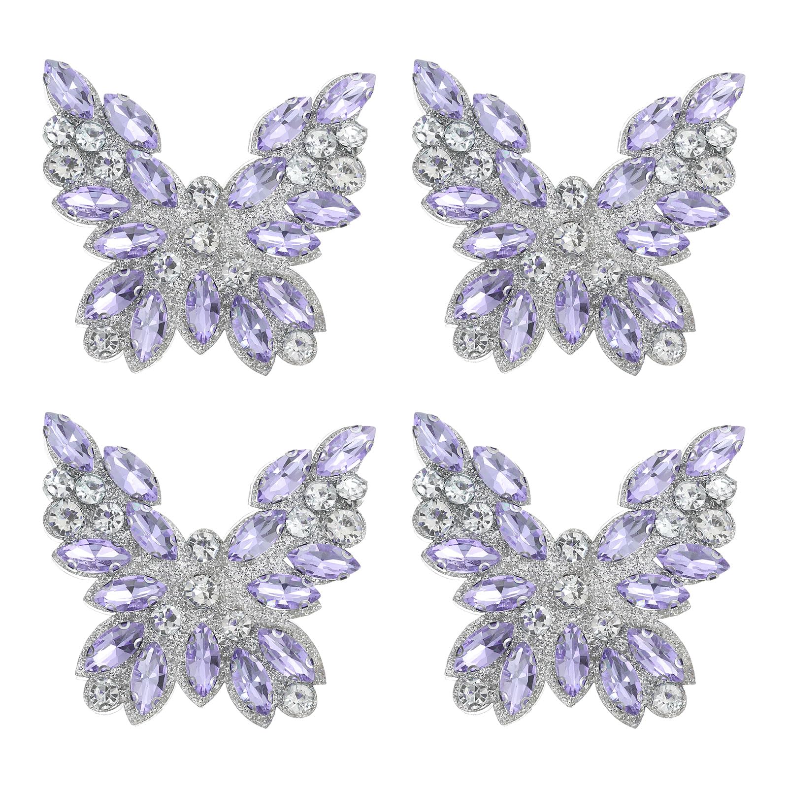 Écussons papillon en strass thermocollants mercerie créative motif violet lot 4