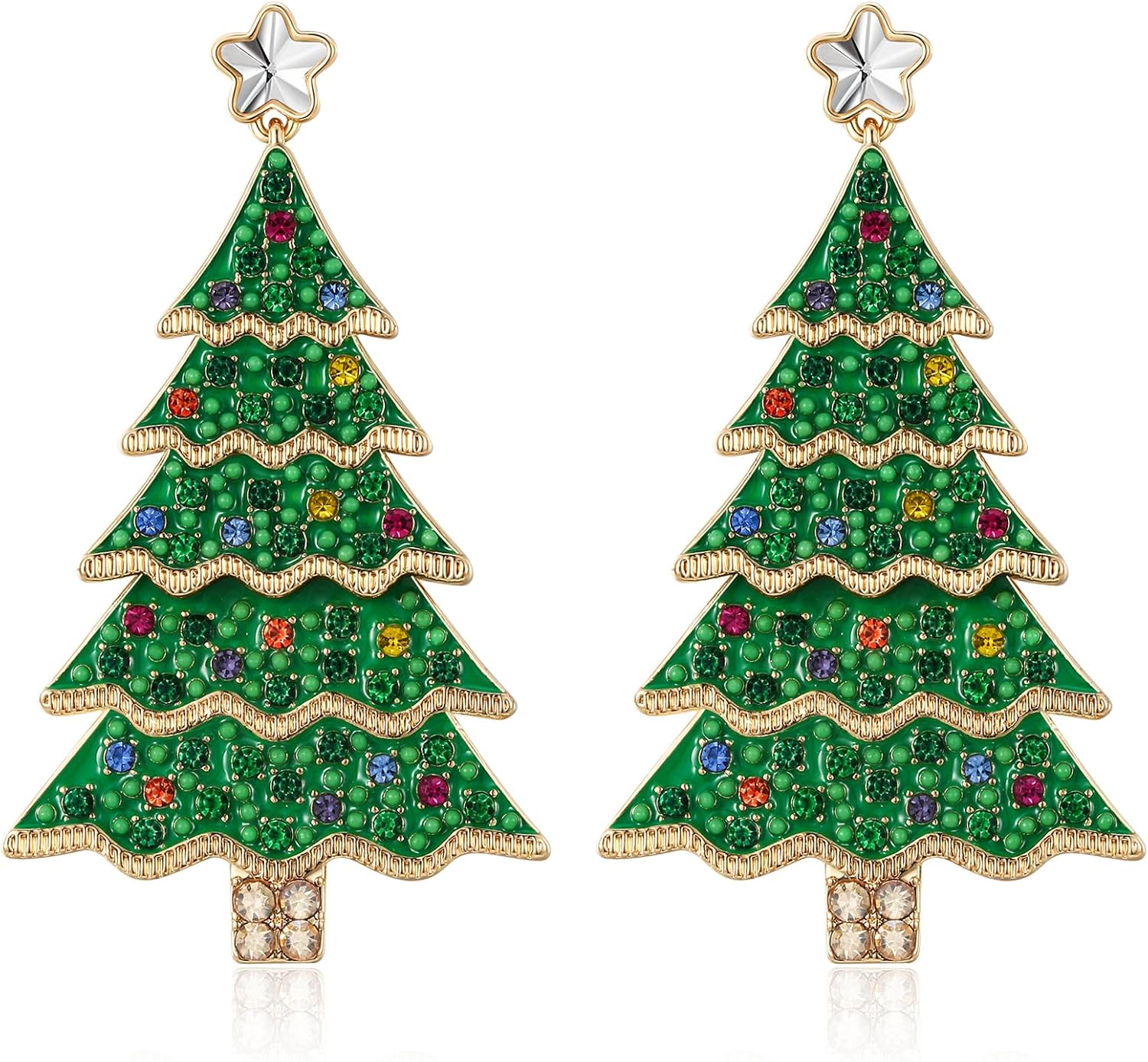 BriLove Christmas Tree Earrings for Women,Shiny Winter Party 5 Layer Rhinestones Dangle Drop Earring for Xmas Festival Decor Holiday Party Jewelry Gift