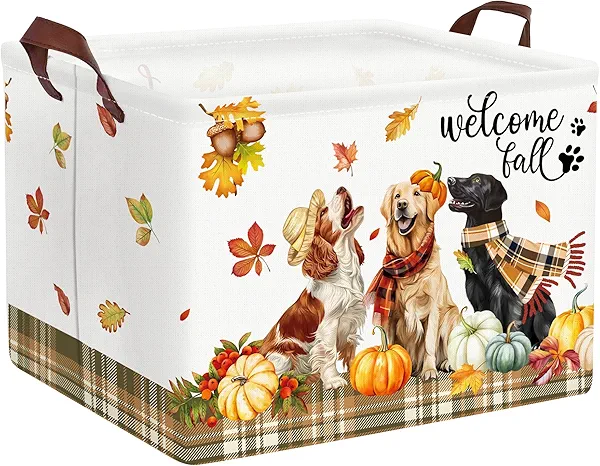 Clastyle Large Pumpkin Dogs Food Toy Gift Basket Buffalo Plaid Pickup Truck Sunflower Farm Storage Bin Maple Leaf ClothesToy Book Shelf Basket