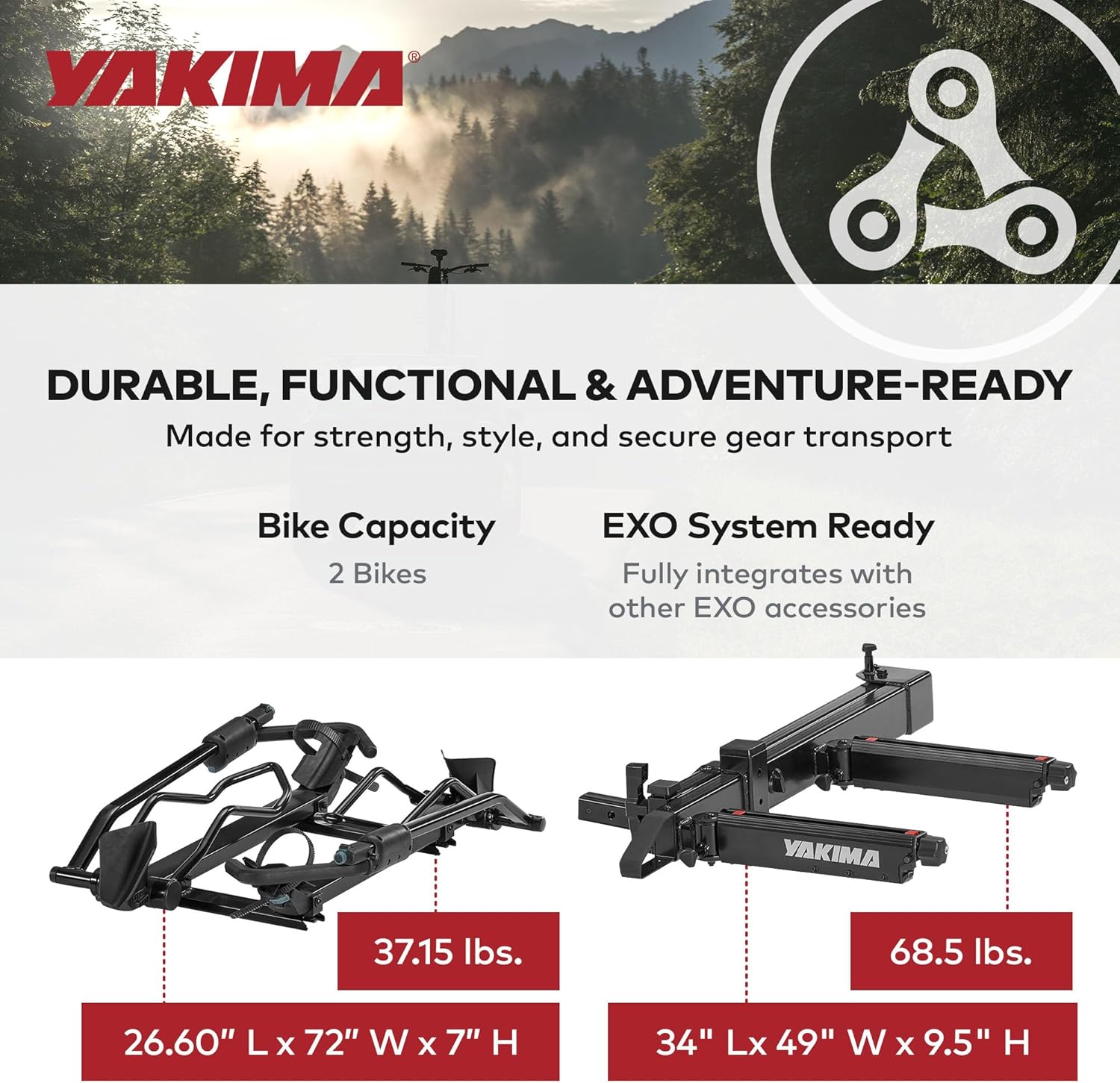 Yakima EXO SwingBase 2 Inch Hitch Base Rack Storage System with EXO DoubleUp 2 Bike Carrier for Trucks