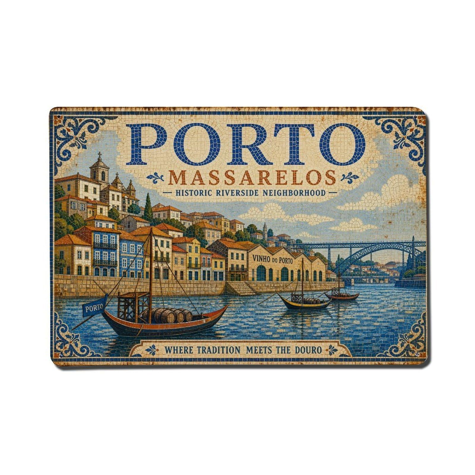Yrnq 08X12inch Vintage Style Vintage Massarelos Waterfront Historic District Portugal Metal Tin Sign