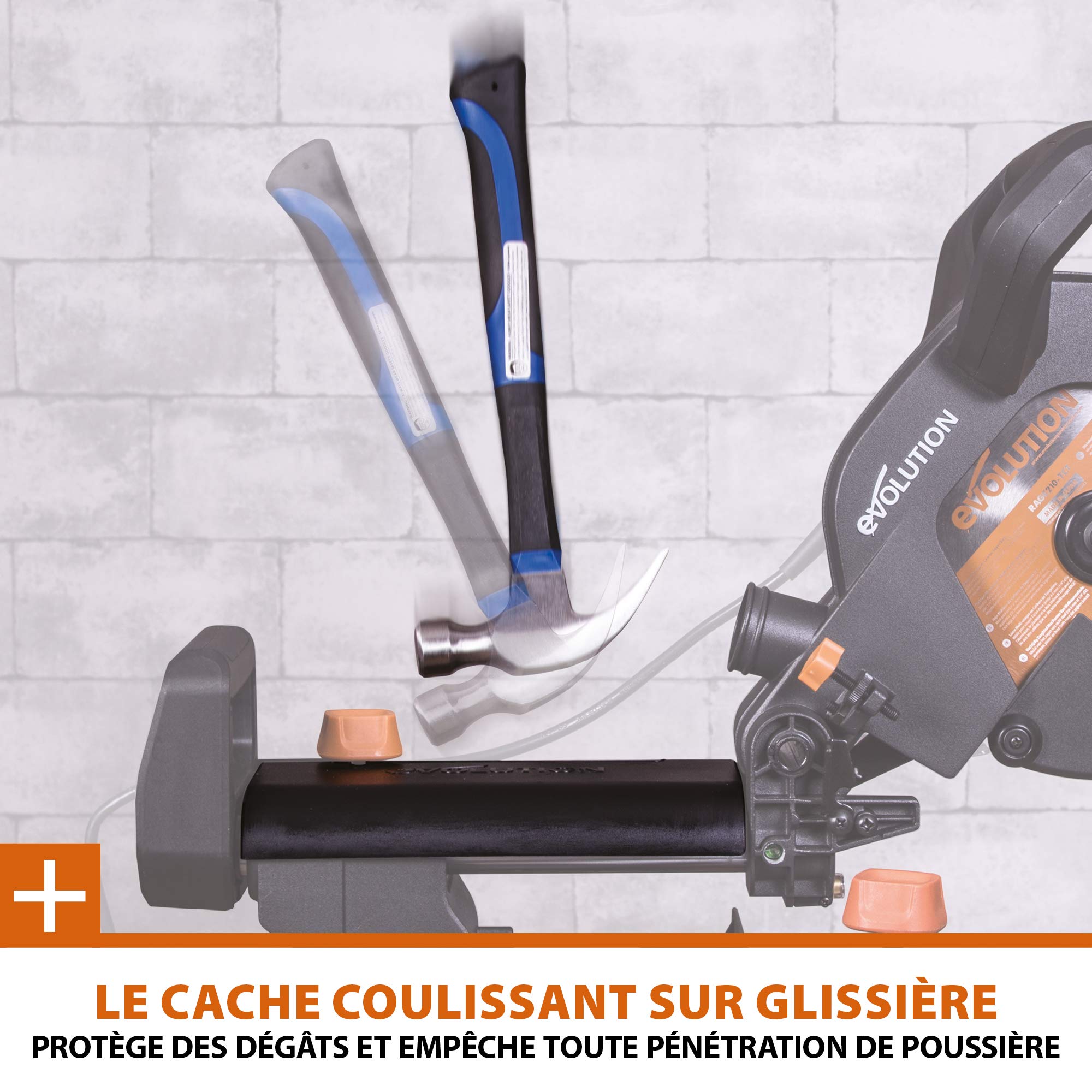 Evolution Power Tools Scie à Onglet Coulissante avec des Caractéristiques PLUS - 0-45˚ Biseau, 50-50˚ Onglet - Coupe Multi-Matériaux - Le Bois, Le Plastique, Le Métal Lame Incluse 255mm - R255SMS+