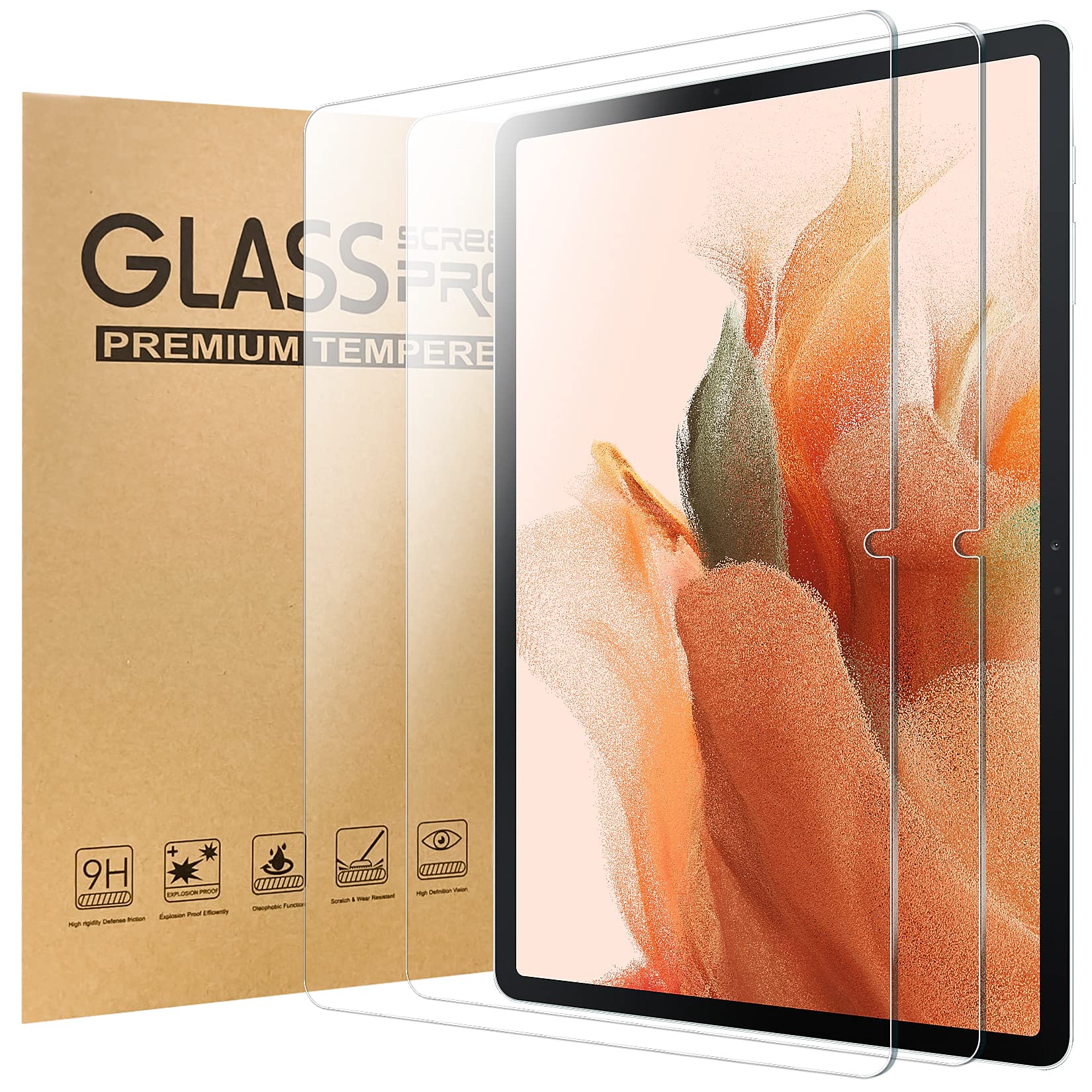 PAWHITS 2 Pack Screen Protector for Samsung Galaxy Tab S7 FE/Galaxy Tab S7 Plus 12.4 Inch 9H Hardness Tempered Glass Film Easy to Install Bubble Free Scratch Resistant