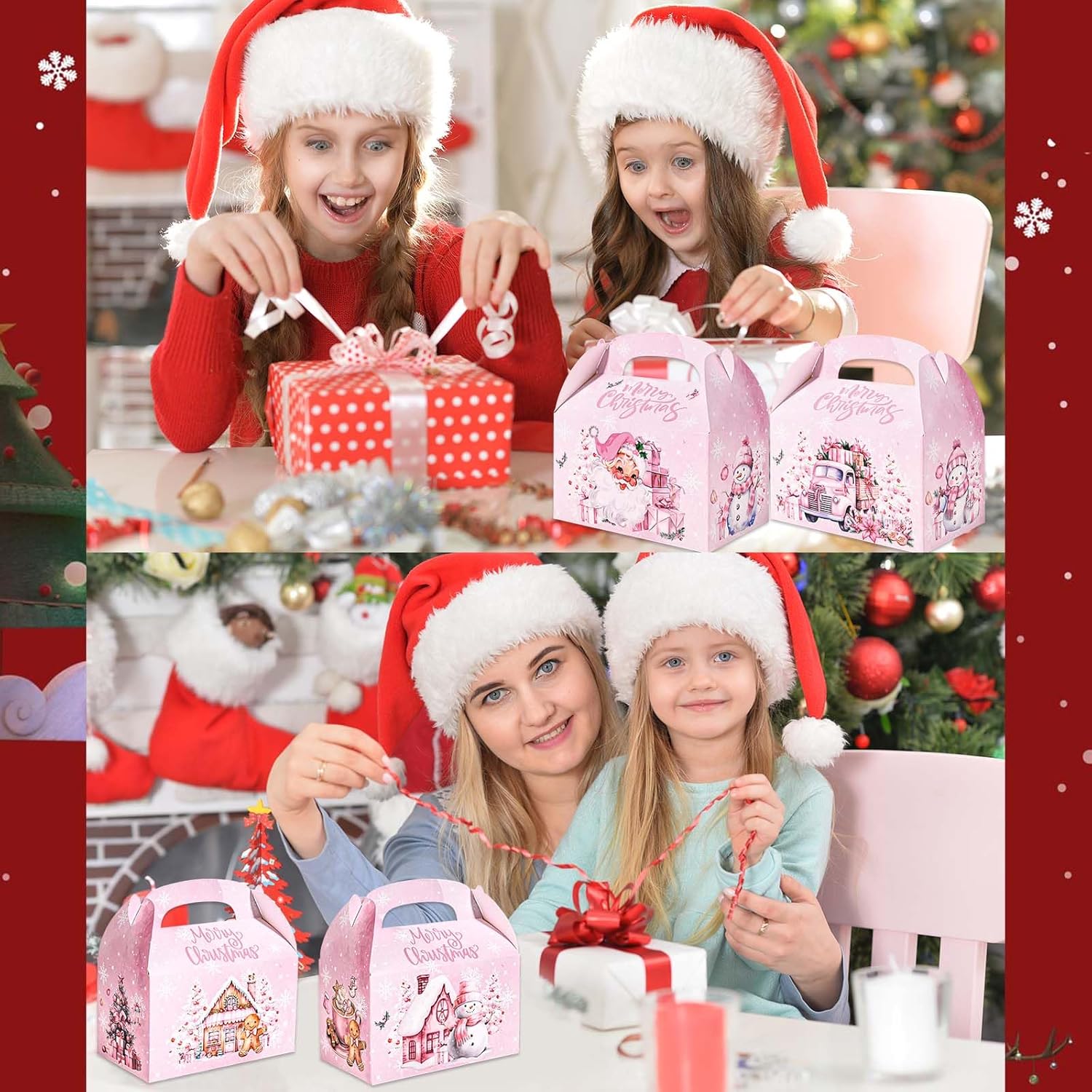 Bolsome 16Pcs Pink Christmas Treat Boxes - Santa, Snowman, Gingerbread Man, Xmas Tree, Truck Goodie Candy Boxes - Merry Christmas Party Favor Boxes for Winter Holidays Supplies - Image 7