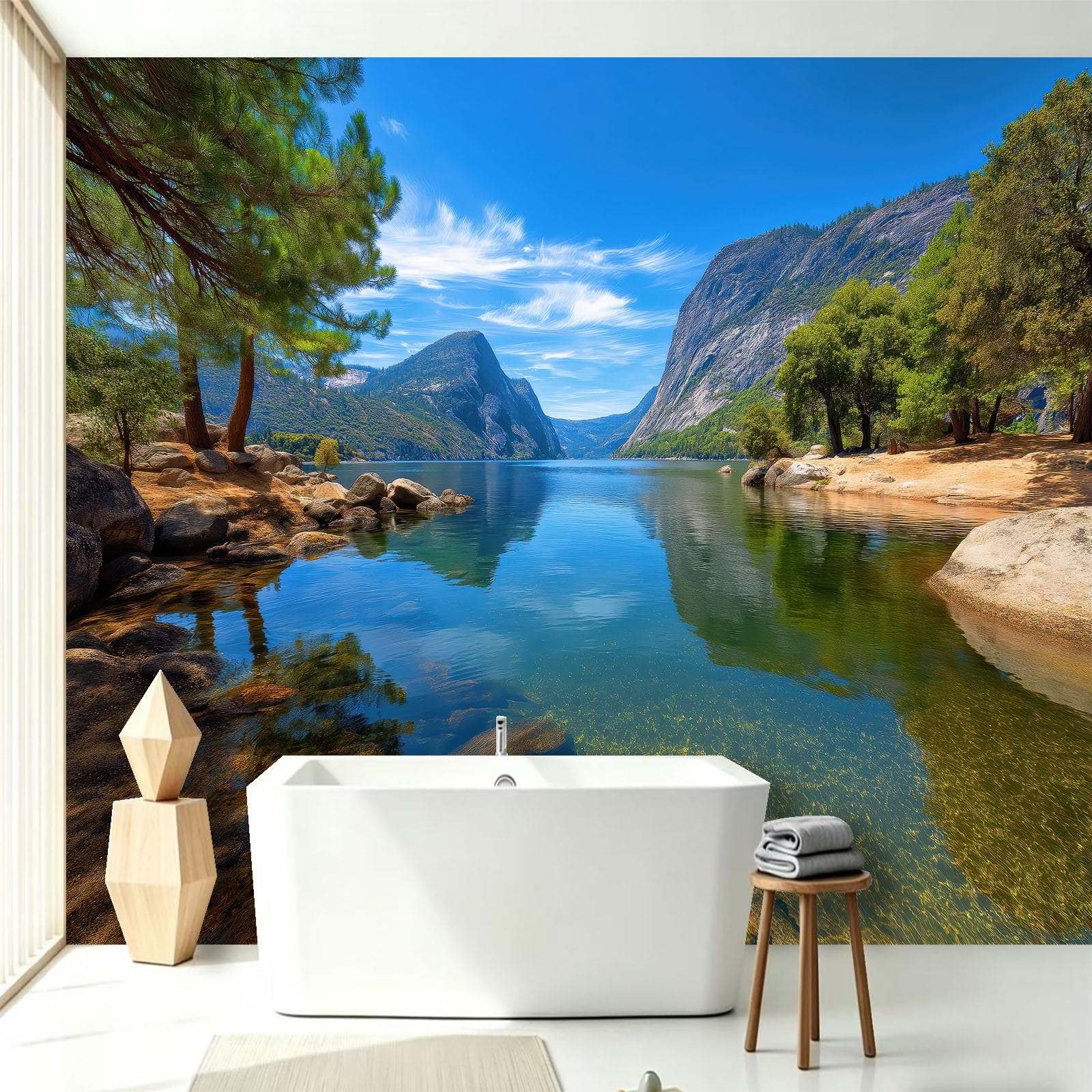 Papel pintado decorativo mural – Fotografía de naturaleza Eau de Lac Montañas – 400 x 280 cm grande – Mural Intejido – Póster mural Aesthetic Wall – Oficina Sala de Reuniones Sala