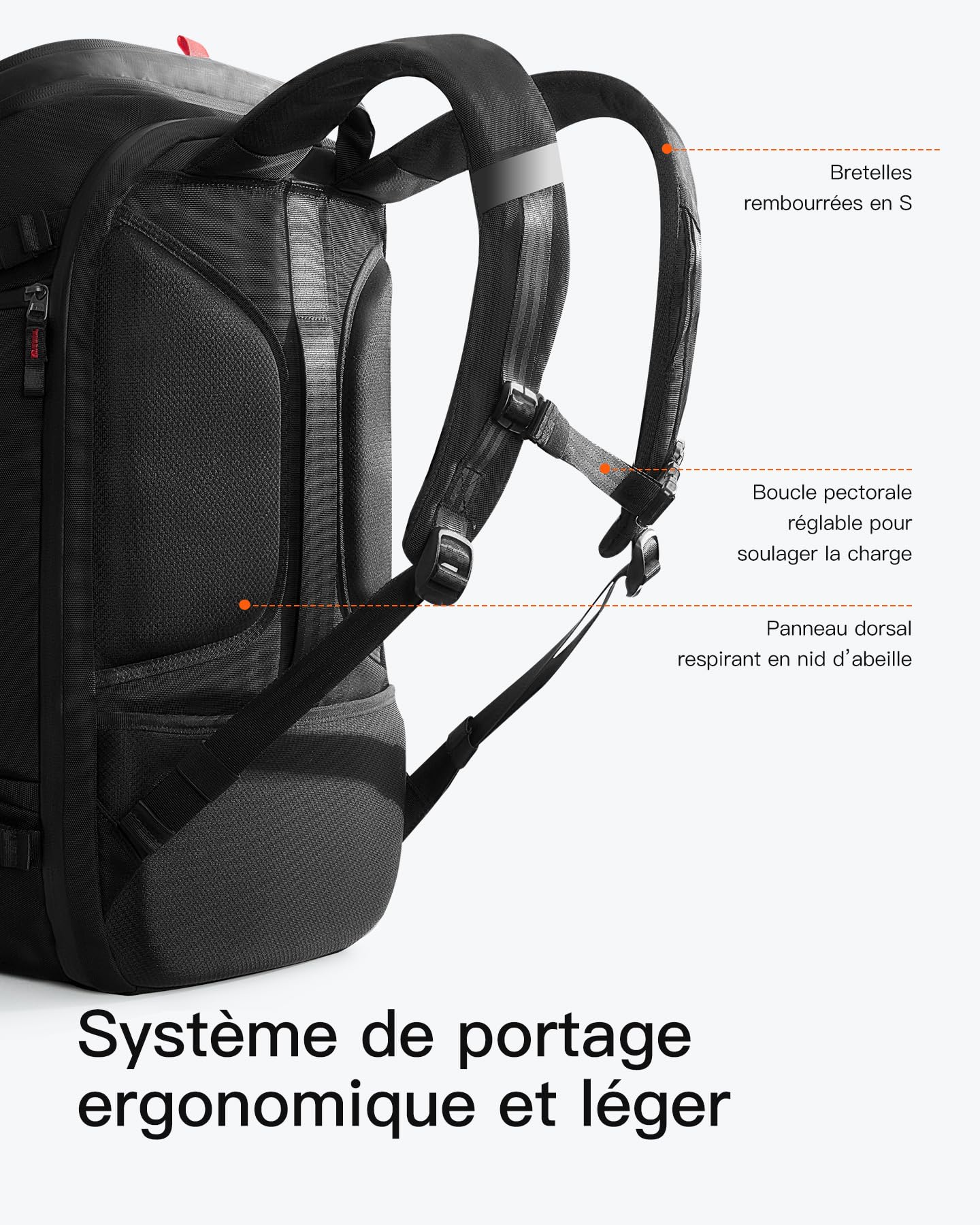 Inateck Sac à Dos Voyage et Affaires 40L Grand Capacité, Noir | Accès Rapide TSA, Rangement Multifonction, Pour 17" PC, Resistant a l’Eau, Anti-Vol, Sac Cabine Business