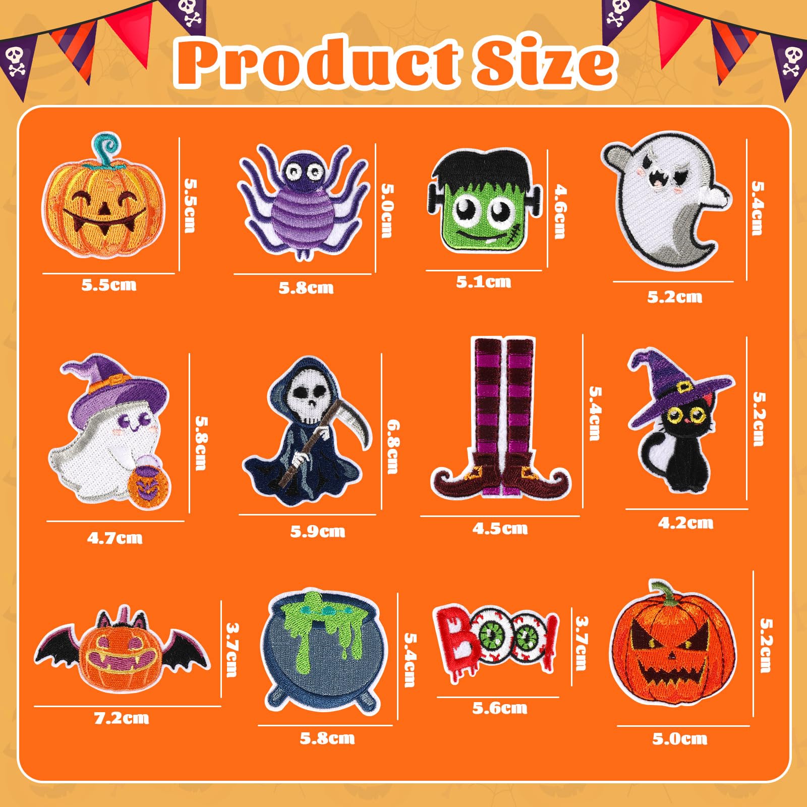 36 parches bordados de Halloween y otoño, parches de reparación de apliques bordados de Halloween, calavera, calabaza, fantasma, gato, bruja, murciélagos, manualidades, para ropa, chaqueta, jeans,
