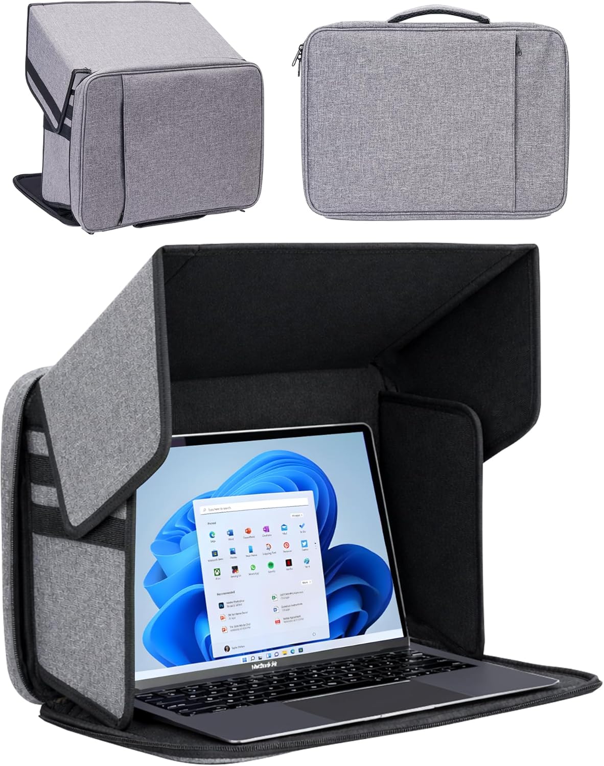 Outdoor Laptop Sun Shade - Rigid Hard-Shell Laptop Sunshade for Working Outside, Anti-Glare 2-in-1 Sleeve for 12–15” Laptops, Computer Tent for Working Outside