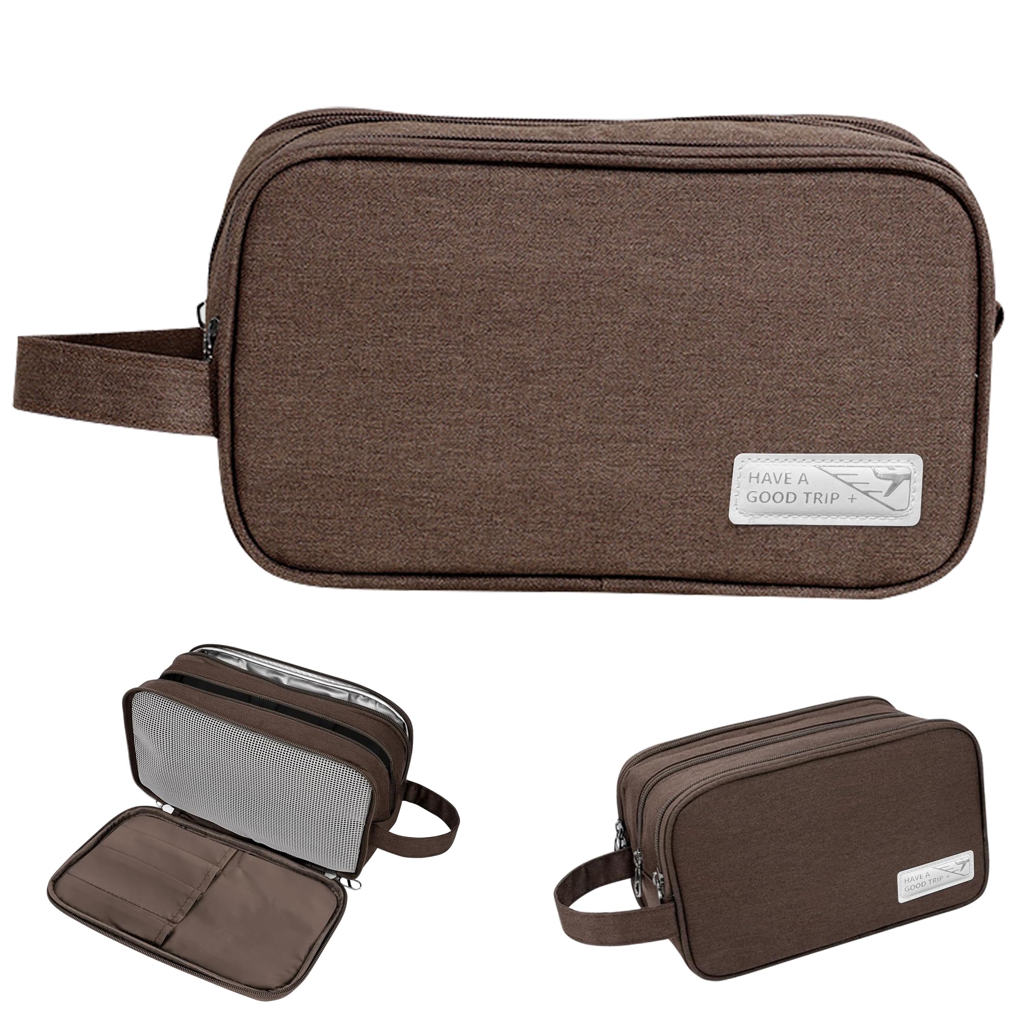Namenand Borsa da Toilette da Viaggio per Donna e Uomo,borsa da bagno, accessori da viaggio, astuccio per trucco, da donna, organizzatori di servizi igienici - Marrone
