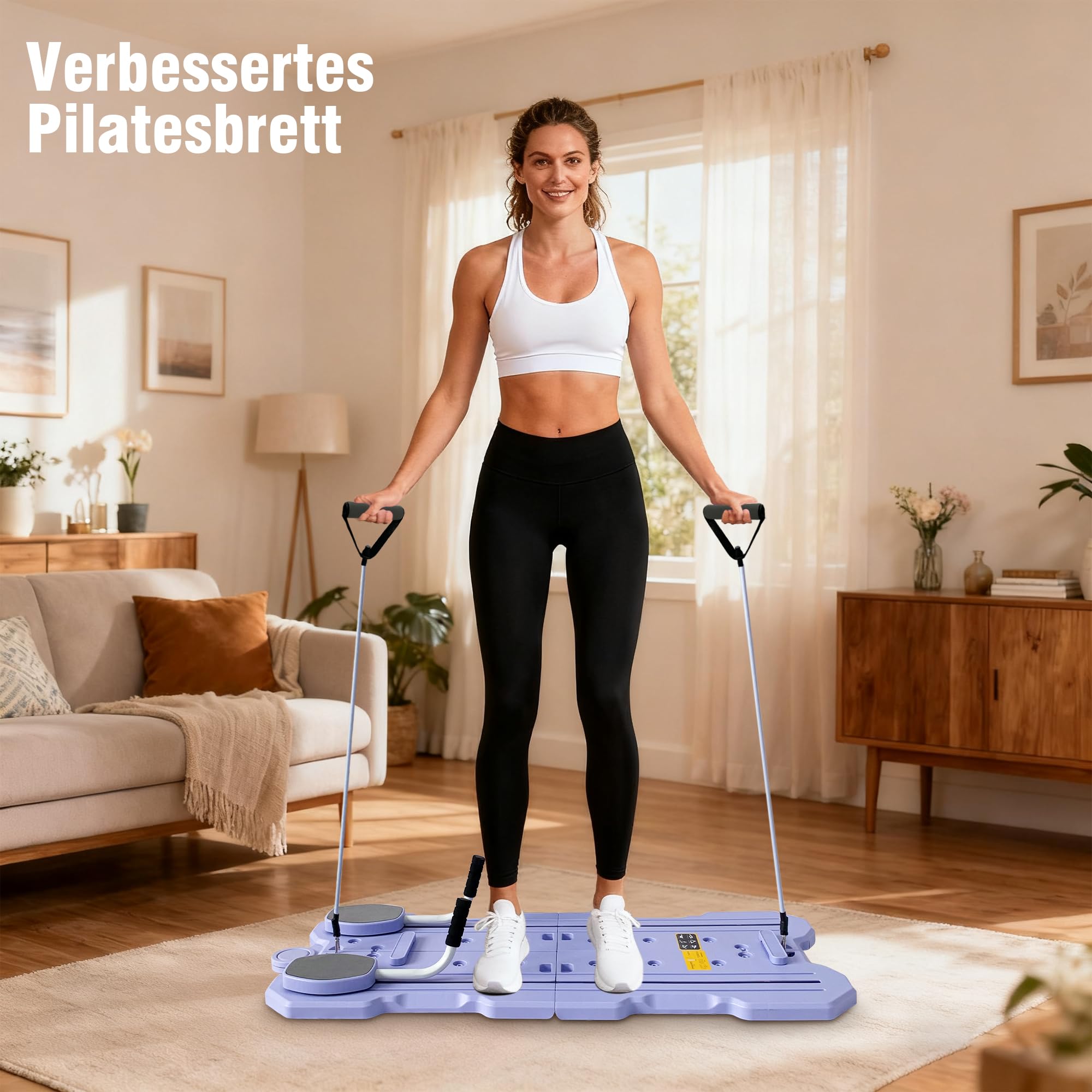 Pilates Board Für Zuhause , 5 in 1 Faltbares Multifunktionales Reformer Board , Yoga & Krafttraining Bauchtrainer & Widerstandsbändern, Ganzkörpertraining Reformer Pilates Maschine