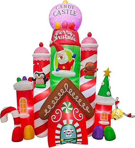 Miniatura 2 de Castillo inflable gigante iluminado de Navidad de 10 pies, casa inflable de Papá Noel, castillo de caramelo, reno, pingüino de jengibre para