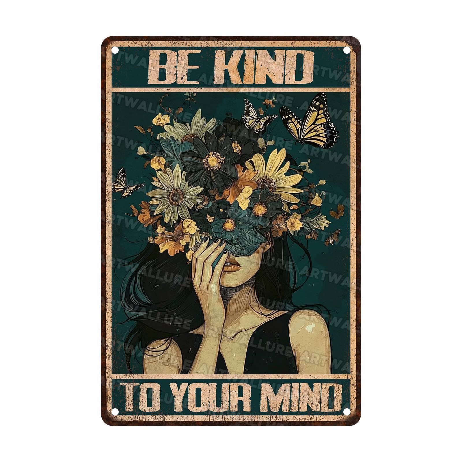 Hippie Metal Tin Sign Be Kind Of Your Vintage Sign for Bedroom Decor Office Wall Art Retro Bedroom Aesthetic Hippie Room Decor Teen Girls Room Posters 8x12Inch