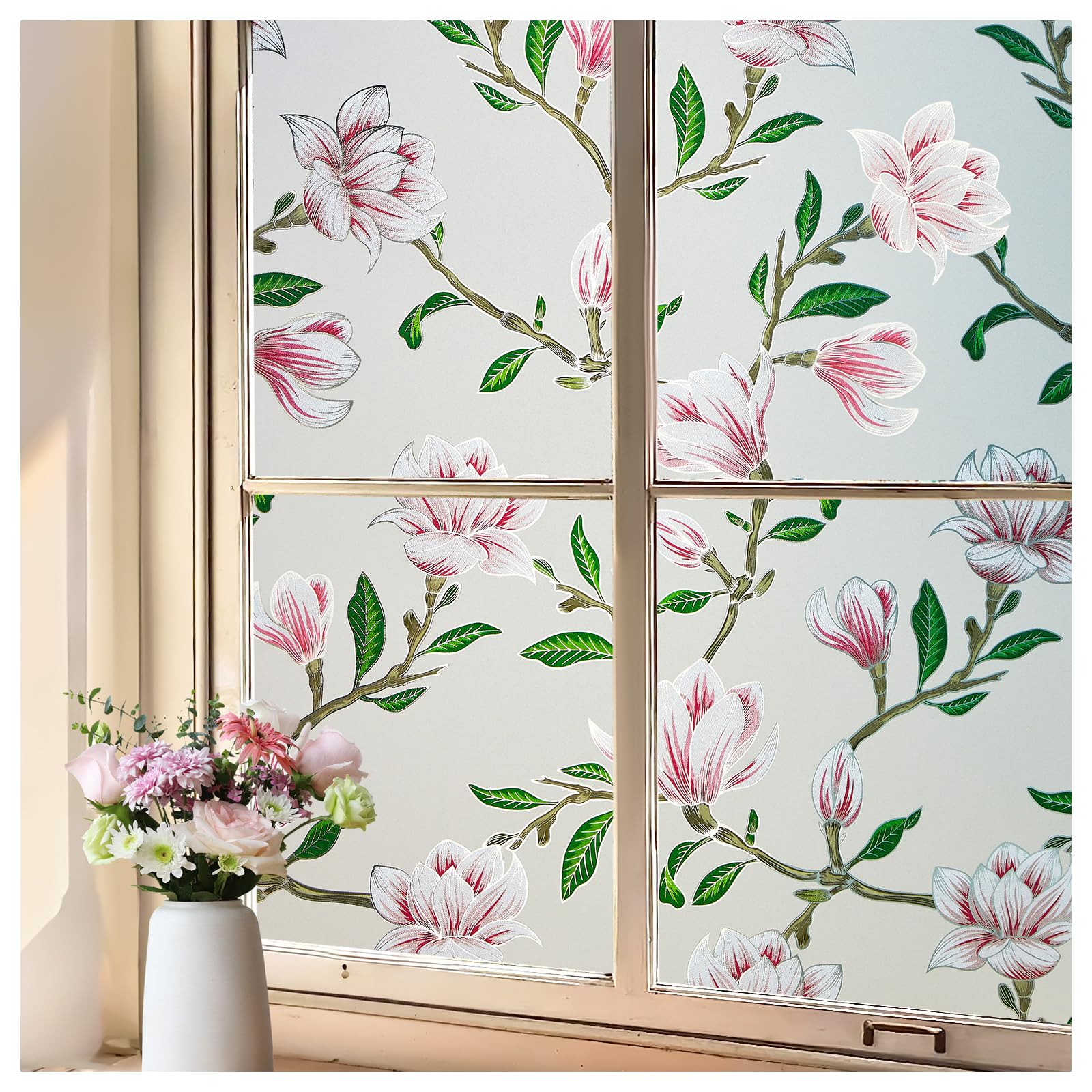 Raamfolie bloemen | ! Decoratieve Statische Raamfolie – Botanisch patroon – Op maat Raamfolie botanisch Raamfolie Flowers 67,5cm statisch hechtend - raamfoliestatisch Raamfolie Bloemen | Raamfolie natuur | Plak & Co