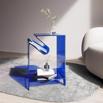 Acrylic Nightstand, Modern Design Side Table, Clear Acrylic End Table Home Display End Table for Living Room Decor Blue