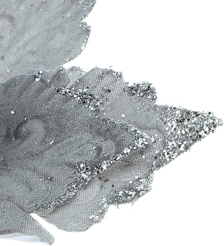 Miniatura 13 de 6 flores de Pascua artificiales con purpurina, flores de Navidad azules, decoración floral de árbol de Navidad para corona, arreglo floral, jarrón