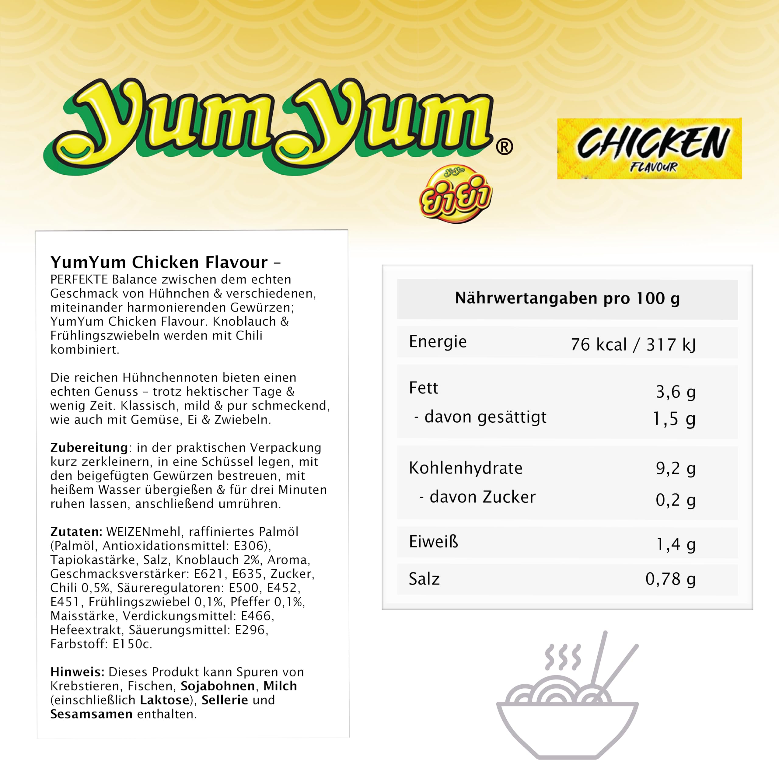 YumYum Chicken Flavour Cup 36x 70g Asiatische Instant Nudeln im Becher | yumyum