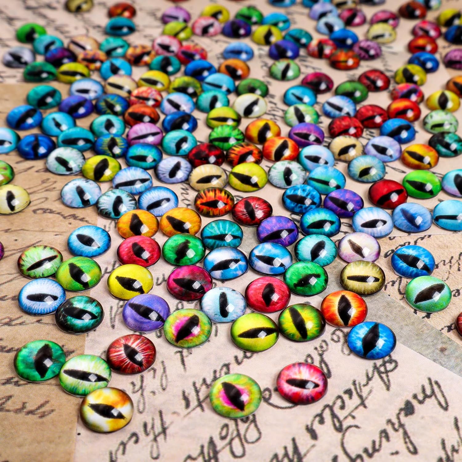 Bcxfbxd 200Pcs 10mm Dragon Eyes Glass Mixed Style Flatback Dome Cat Eyes for Clay Doll Jewelry Making Craft DIY