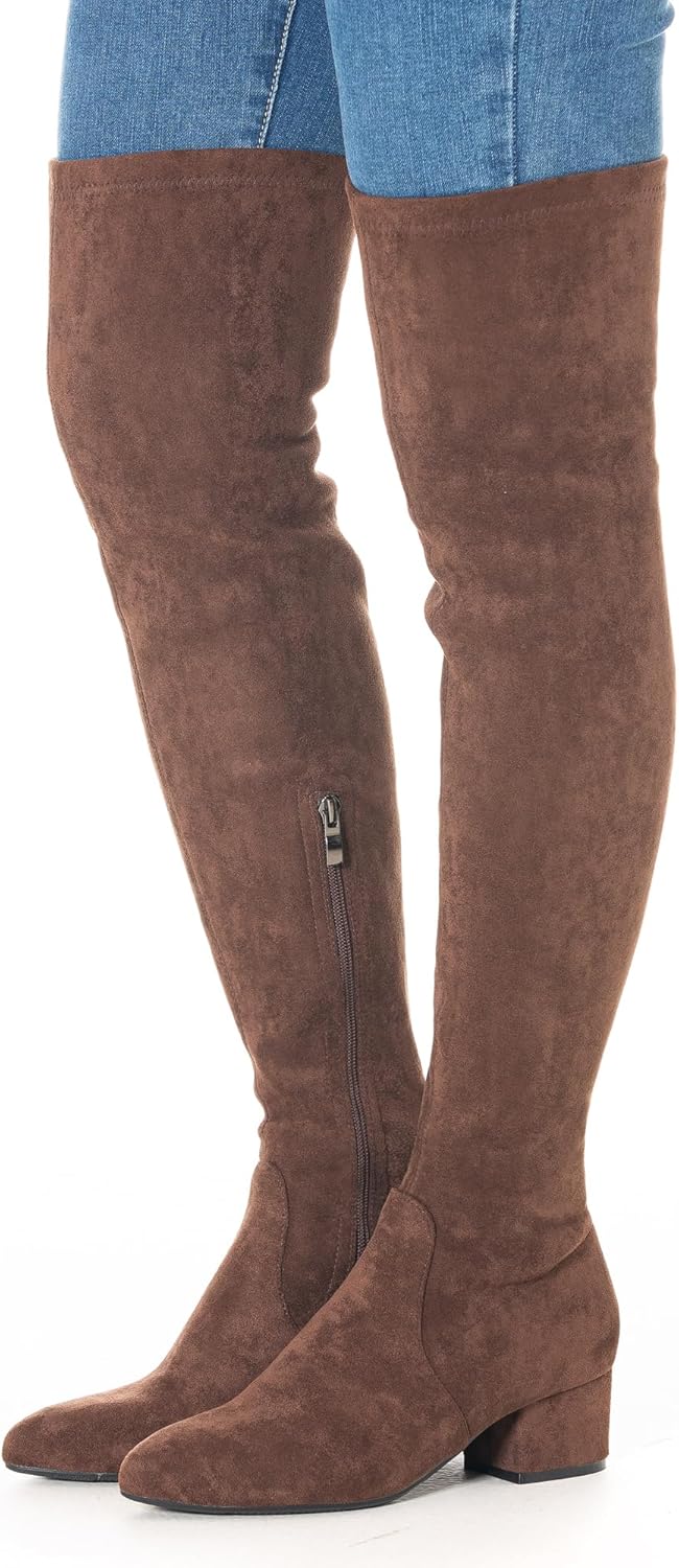 N.N.G Women Over the Knee Boots Low Heel Winter Block Suede Thigh High Chunky OTK Long Comfort - Image 5