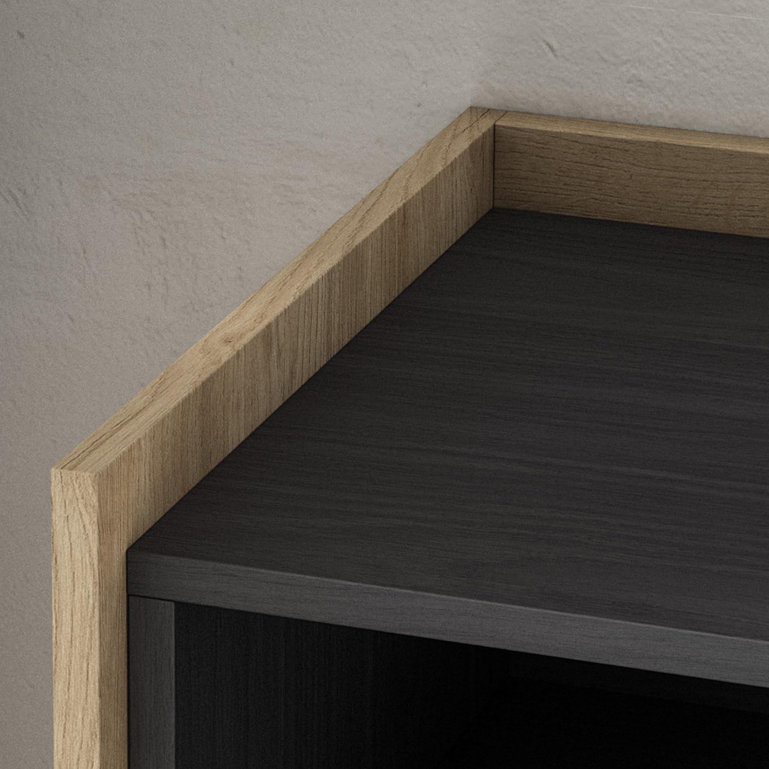 Skraut Home | Mobile TV Soggiorno | 207x50x35 cm | Nero e rovere | Ampio spazio a disposizione | Per TV fino a 80" | Sospeso, da appendere | Stile moderno