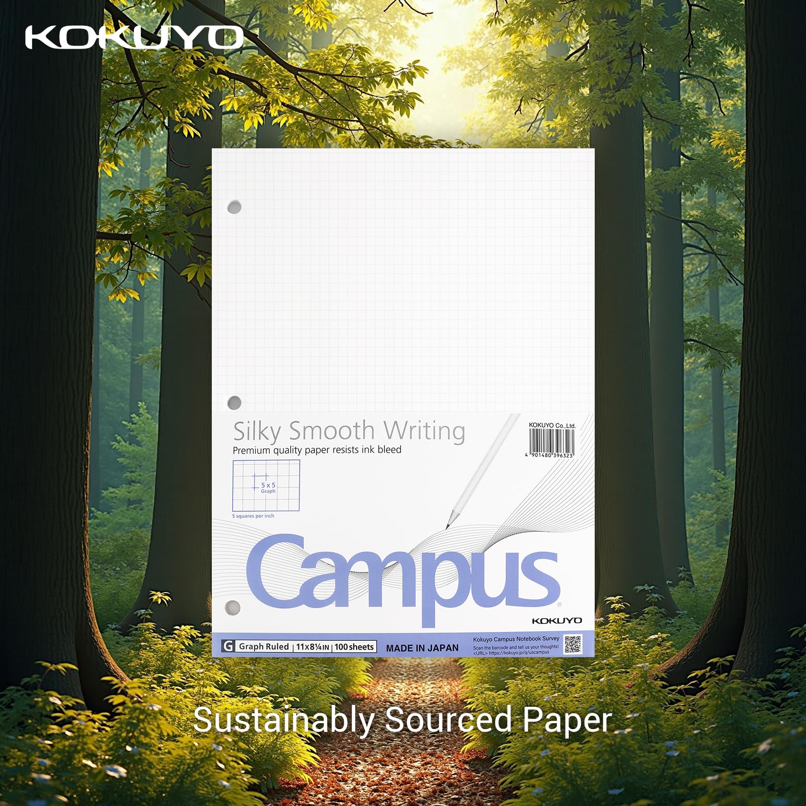 KOKUYO Lot de 500 feuilles de papier graphique de 12,7 x 12,7 cm, surface d'écriture lisse, papier de remplissage résistant aux bavures pour mathématiques, ingénierie, projets artistiques (importé du