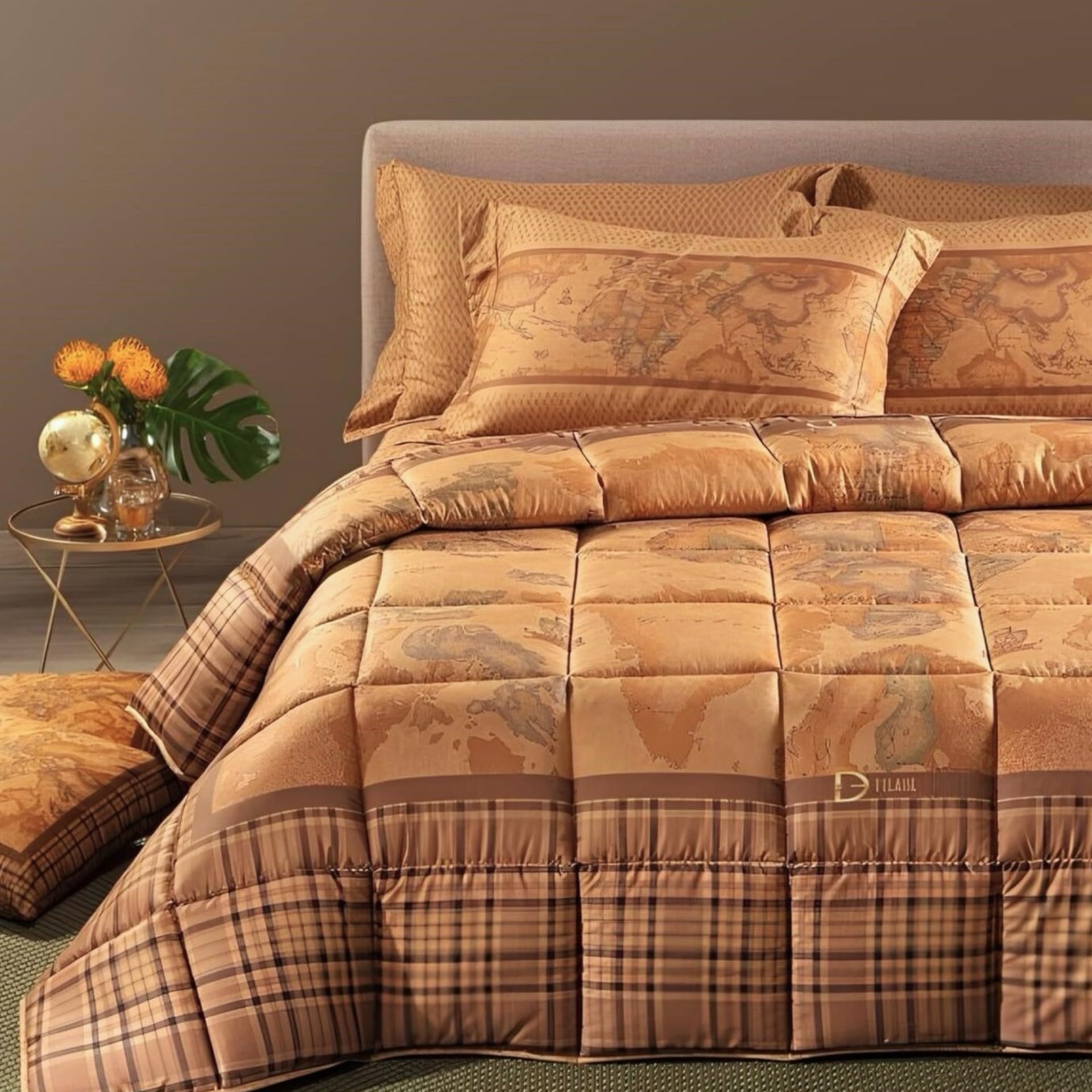 Caleffi Trapunta Matrimoniale 1ª Classe Art. Geo Tartan 260x265 cm | Invernale Imbottita 300gr/mq | Raso di Cotone 100% | Made in Italy