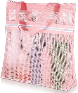 Portable Mesh Shower Bag, Small Shower Caddy Dorm for College Student, Double Layer Toiletry Tote Bag for Gym Travel Beach Bathroom Sunscreen (Pink)