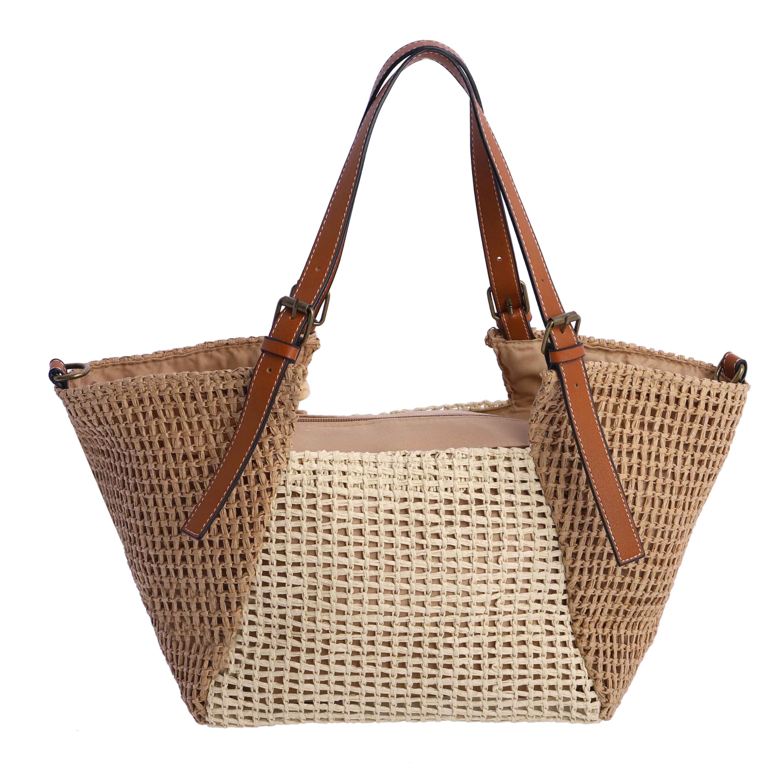 AMICHI - Bolso de mano de rafia para mujer - Bolso mano playa mujer - Bolsa playa para mujer, Nerja
