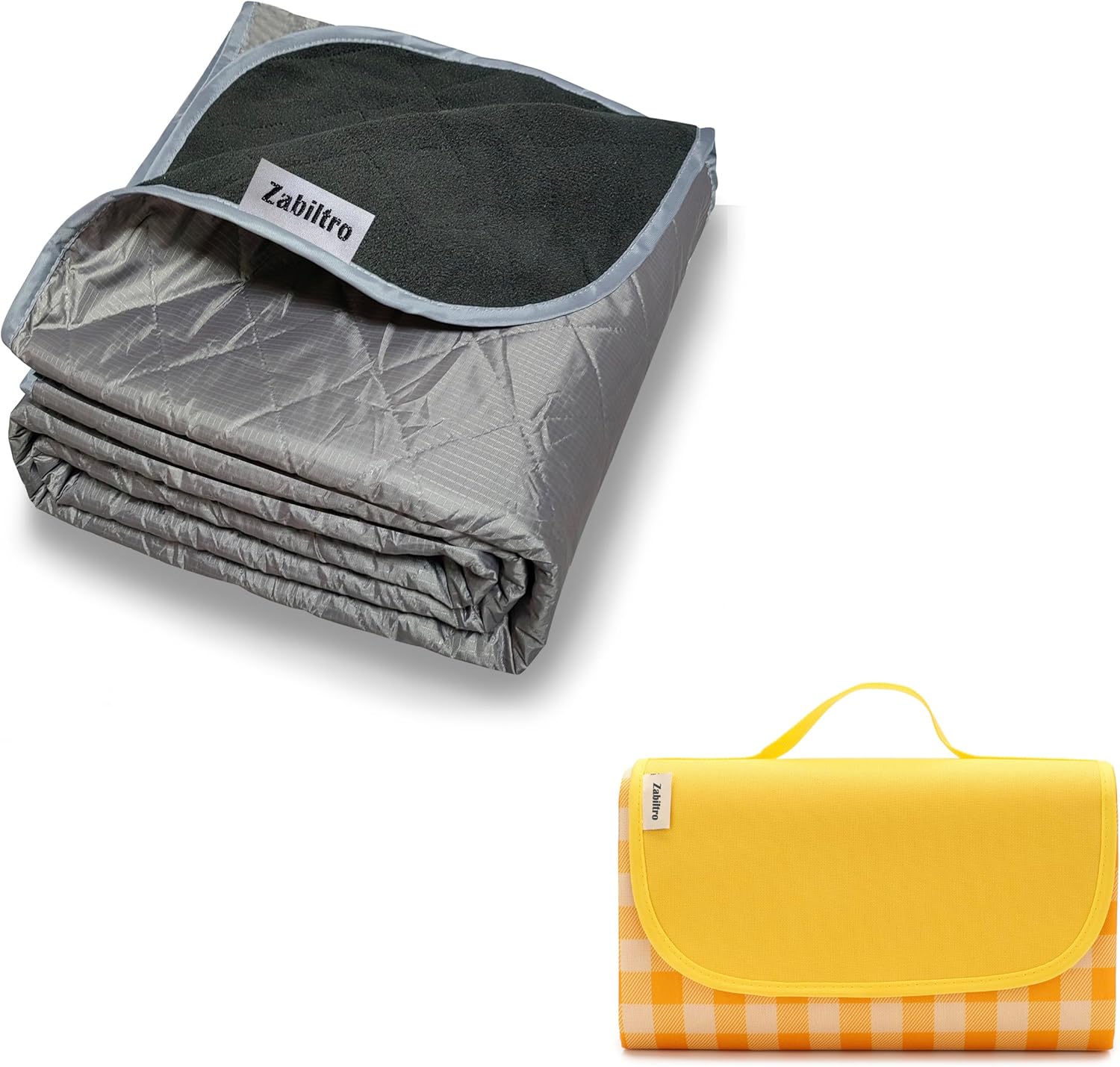 Grey Warm Outdoor Blanket + Picnic Mat Yellow