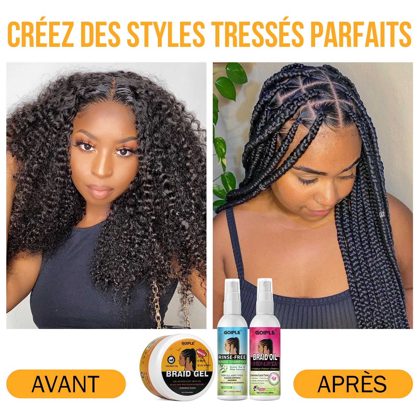 Coffret Gel Cheveux Bouclés avec Shampoing Tressé et Huile Spray – Lissant pour Twists, Locs, Tresses, Cornrows et Contrôle des Bords – Gel Cheveux Afro Kit Soin Coiffant Tressé Facile à Utiliser