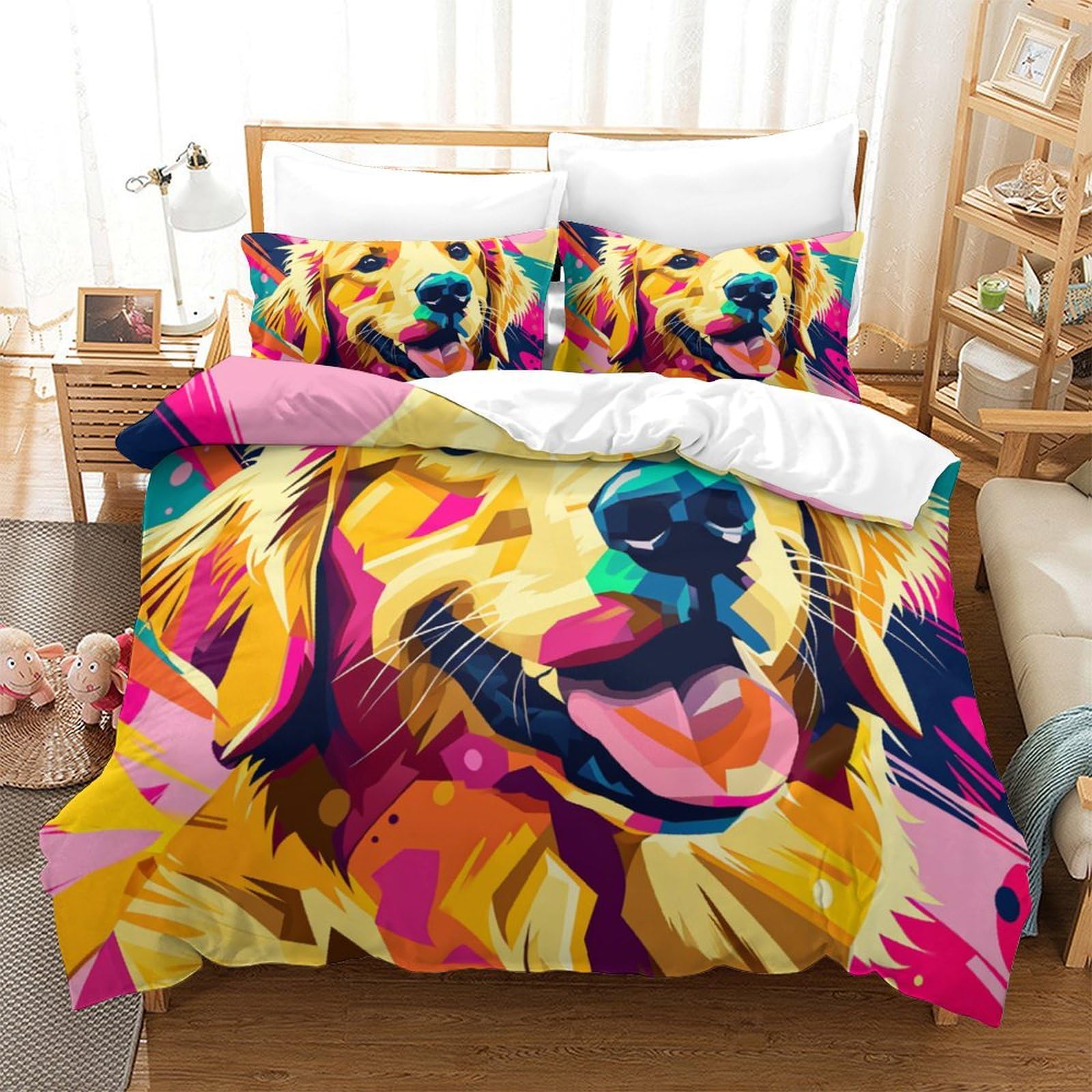 Housse de couette antibactérienne Golden Retriever avec zip