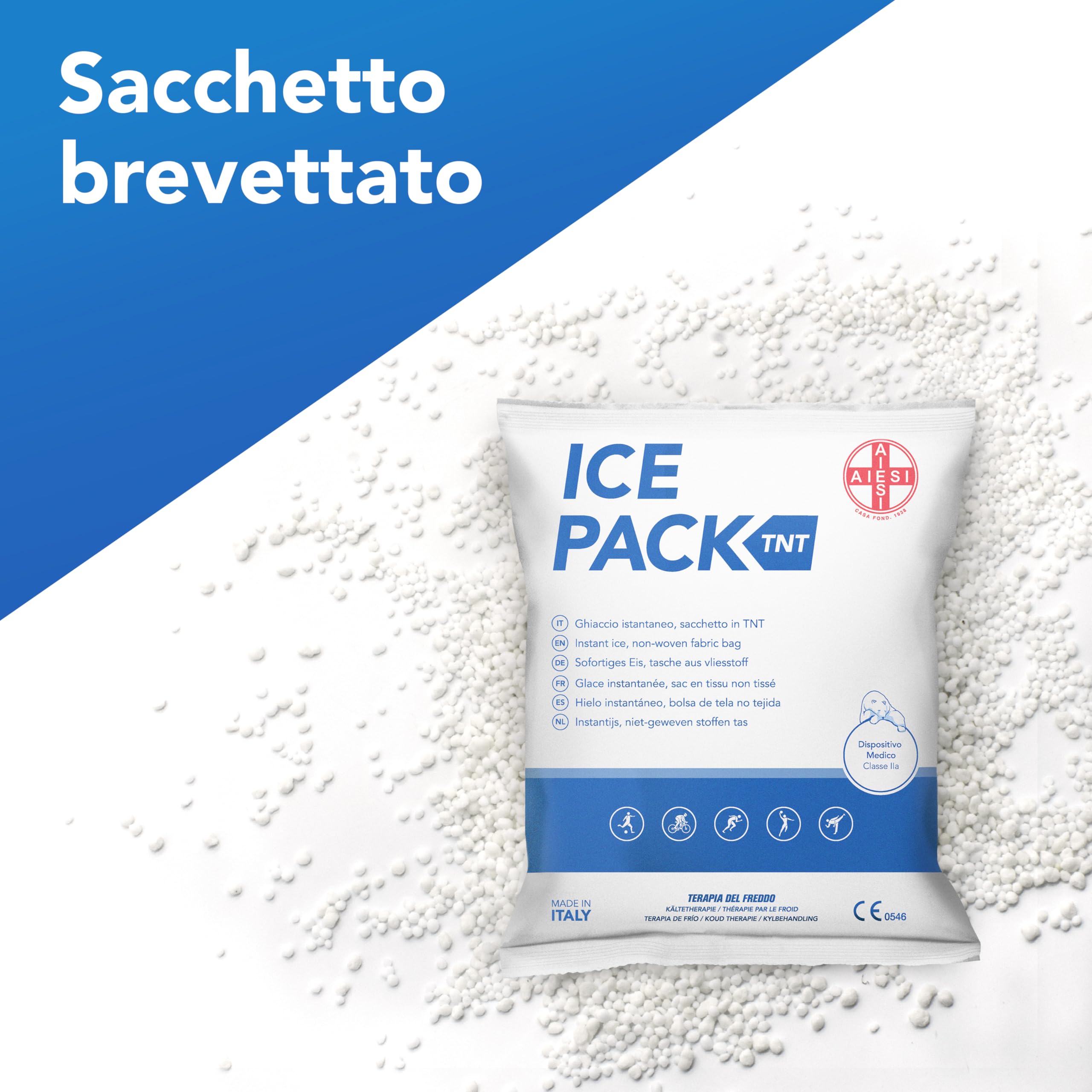 AIESI® Ghiaccio istantaneo monouso (25 pezzi) busta in tnt 14x18 cm ICE PACK TNT