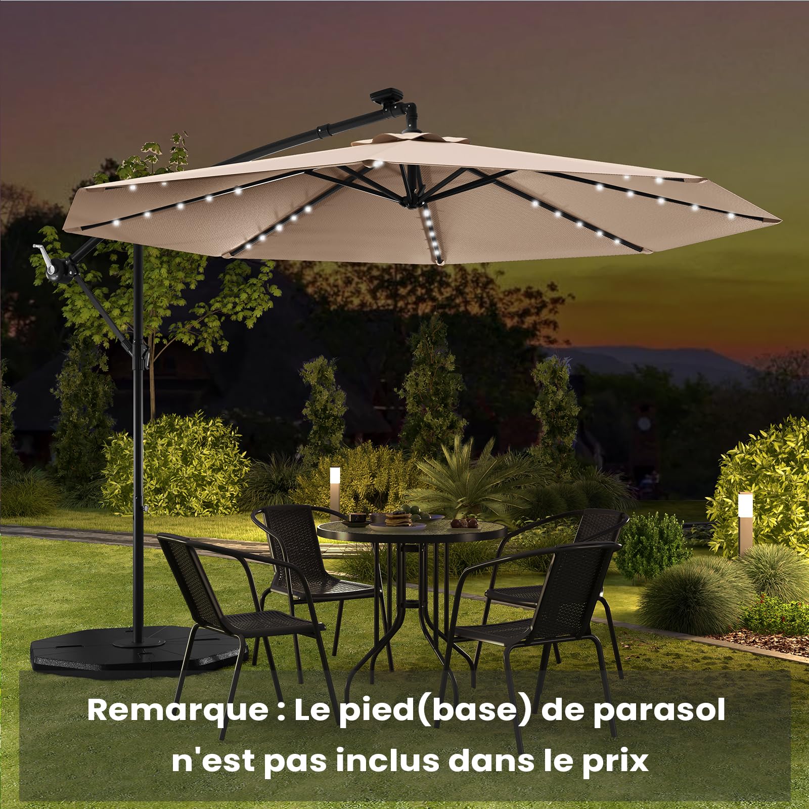 RELAX4LIFE Parasol Déporté Φ300 cm avec LED Inclinable 35° (Marron)