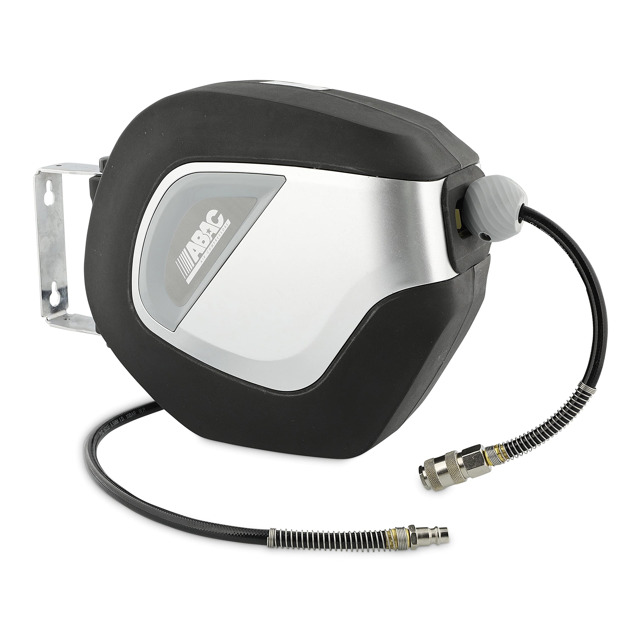 ABAC Avvolgitubo Automatico G-6/10, Tubo in PVC da 10 Metri, Avvolgitubo con Alloggiamento Girevole a 180°, 2 Viti di Montaggio Incluse, 10 Metri, Nero