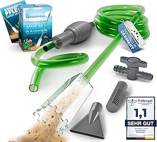 Mulmsauger Aquarium mit 3 Aufsätzen - Aquarium Wasserwechsel [3M Schlauch] - Aquarium Reinigungsset & Aquarium Sauger für Kies und Sand mit Schlauchventil - Aquarium Zubehör inkl. Buch
