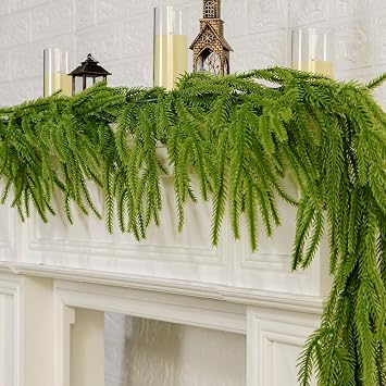 Dense Christmas Norfolk Pine Garland, 6ft Real Touch Artificial Christmas Garlands 70" Xmas Long Faux Greenery Garland for Xmas Fireplaces Mantles Windows Stairs Indoor Outdoor Decorations Green