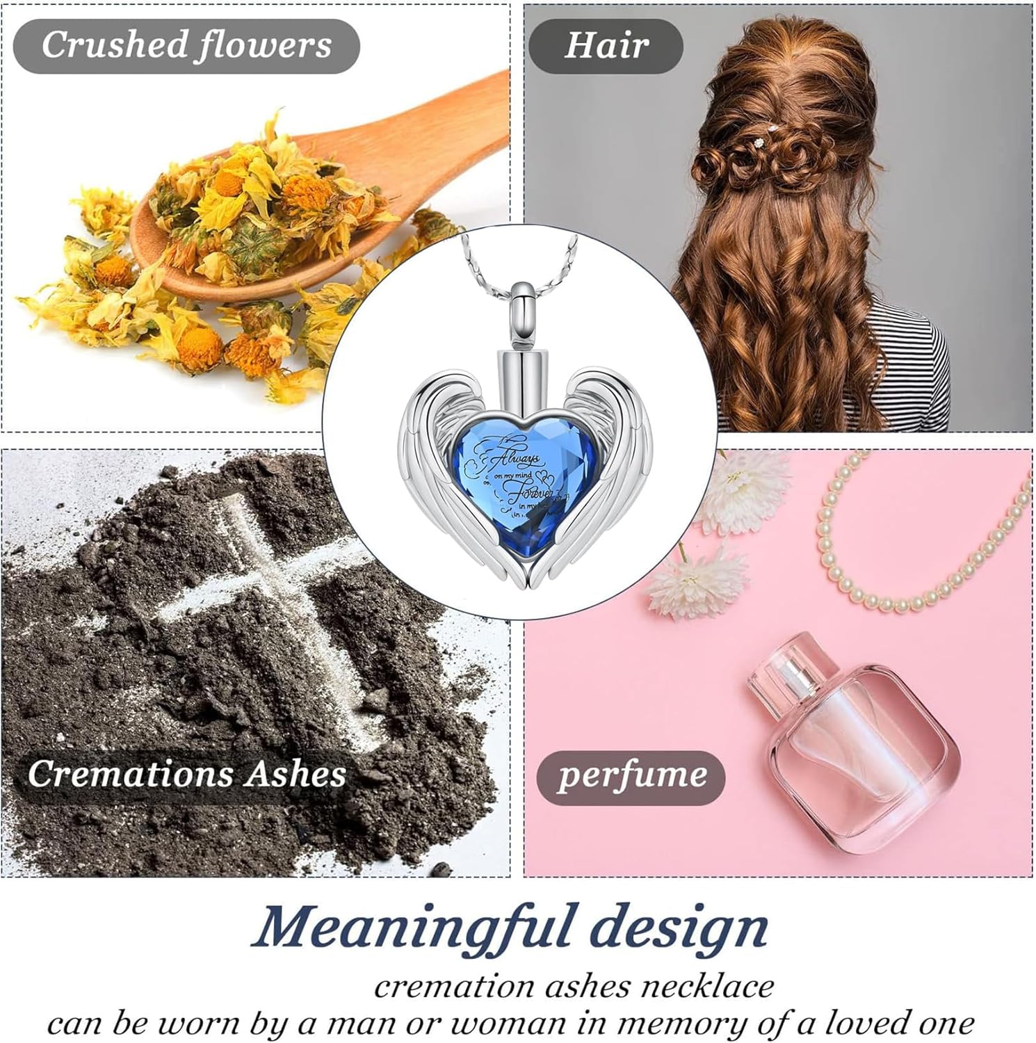 Hearbeingt Heart Cremation Jewelry Crystal Urn Necklace for Ashes Stainless Steel Heart Keepsake Pendant Memorial Urn Jewelry Gifts for Women Men - Image 5