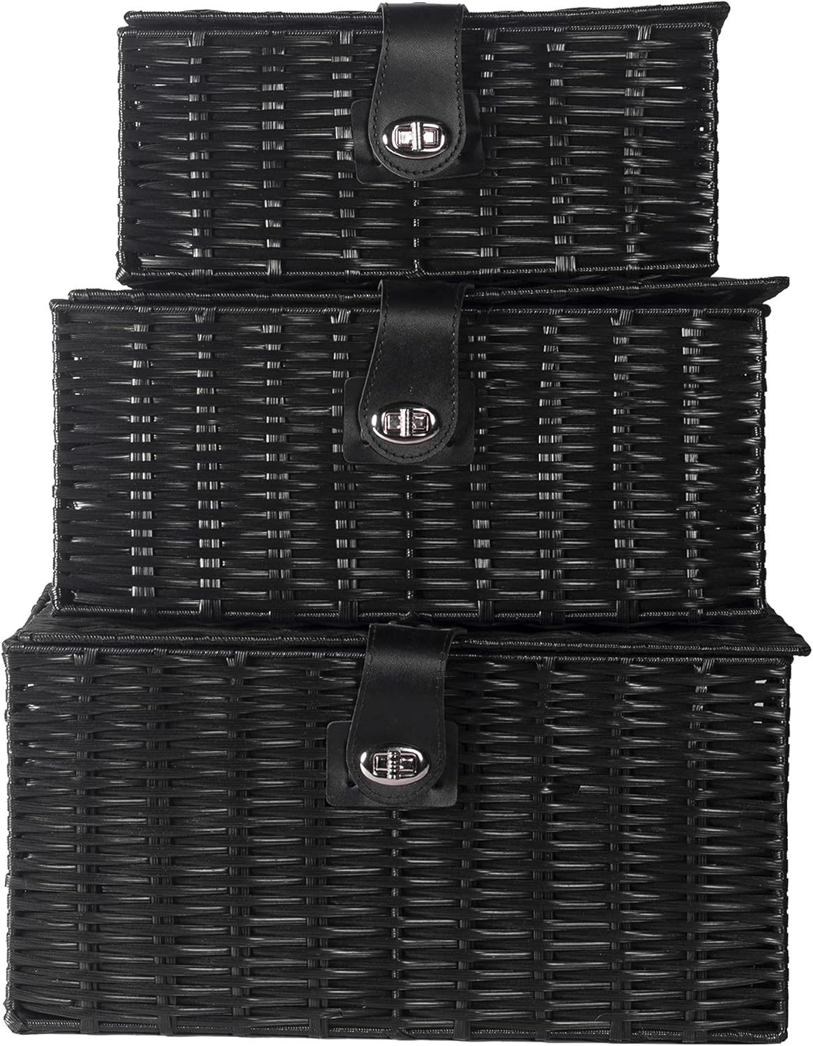 Resin Woven Storage Baskets Black Set of 3 Shelf Storage Boxes
