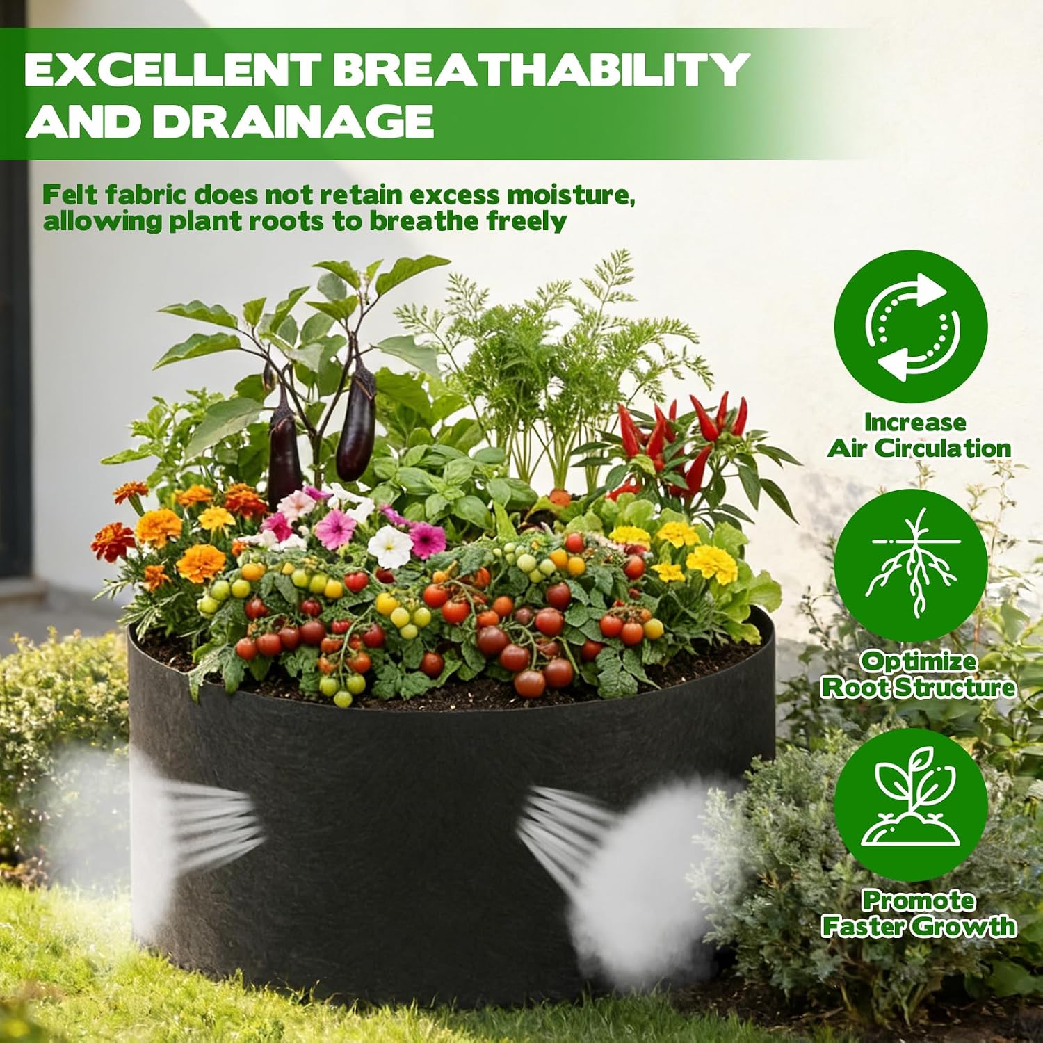 3 Pack Round Fabric Galvanized Raised Garden Bed Liner 2x2x1 FT Heavy Duty Fabric Garden Bed Breathable Drainage Grow Bags Outdoor Garden Planting Bags for Herbs Flowers Vegetables Succulents