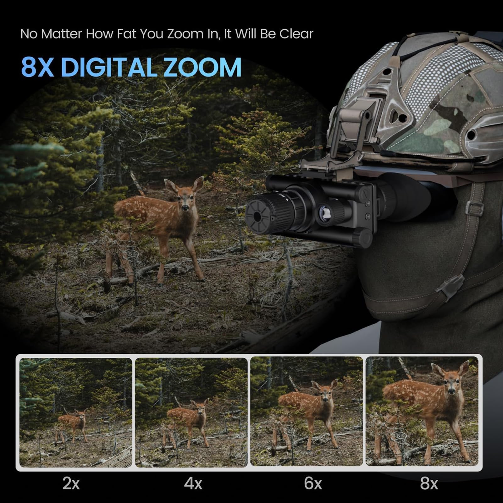 BraveKing 4K Nachtsichtgerät für die Helmmontage Infrarot 8X Zoom 4K-Videoaufzeichnung 1968ft Sichtweite Nachtsichtbrille Jagdfernglas für Erwachsene mit Taktischem Licht Freihändiges NGV für Helm