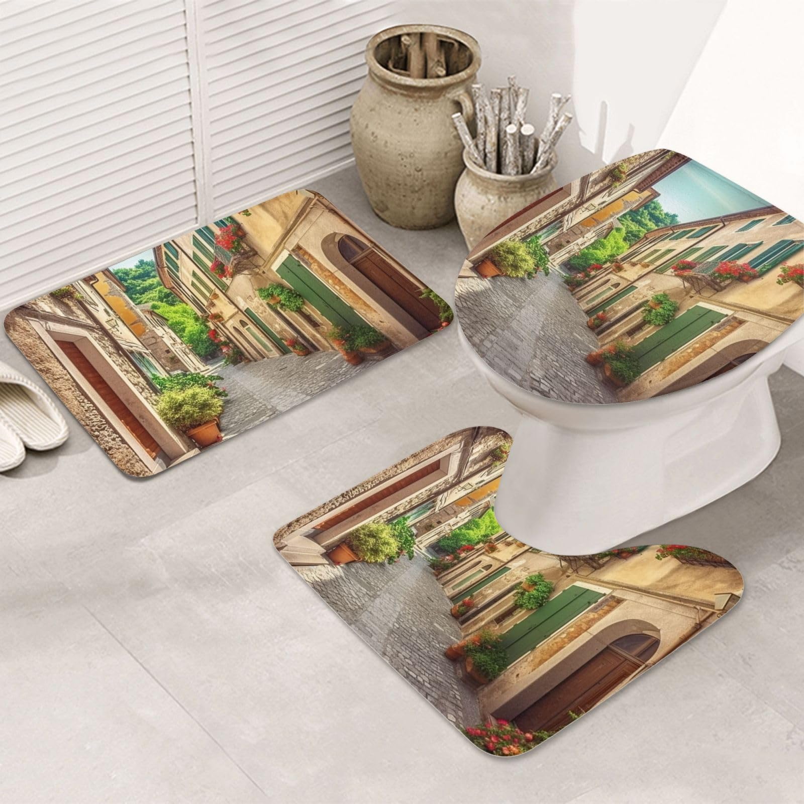 Tapis de salle de bain absorbant lot de 3 avec tapis WC forme U design Italie