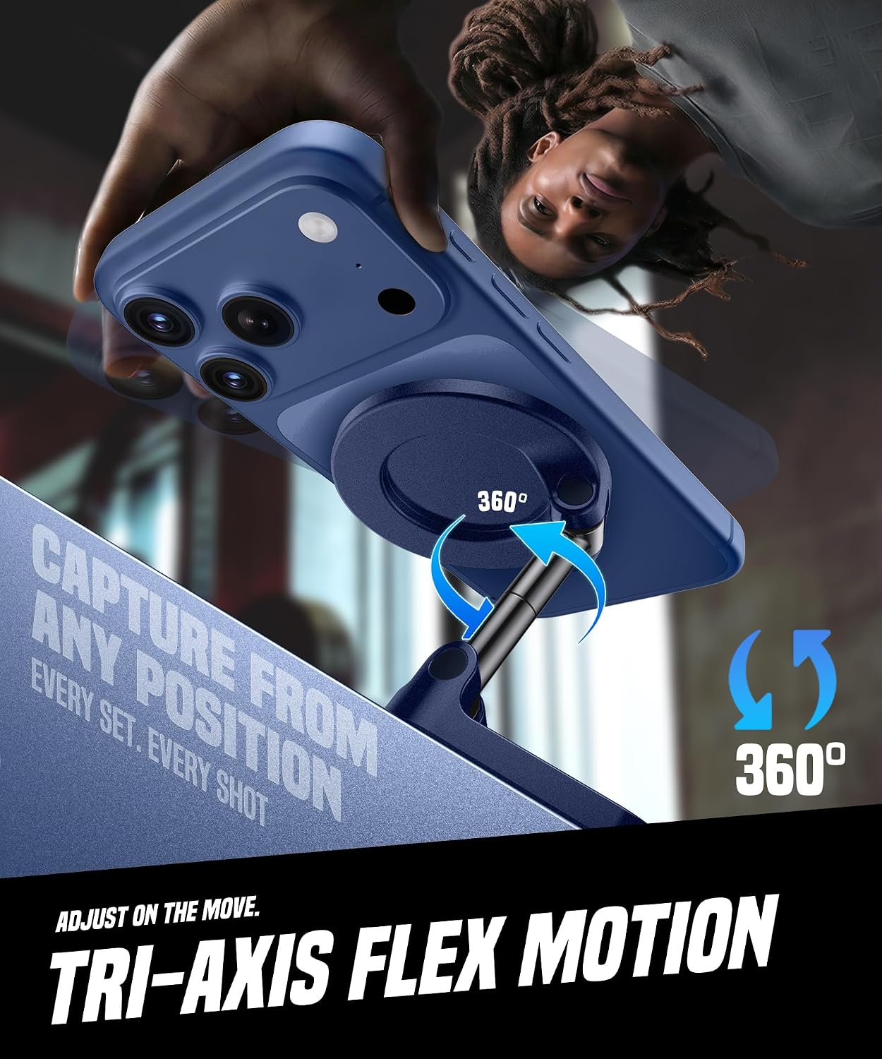 GolbinBox Magnetic Gym Phone Holder for MagSafe, All Metal Dual-Magnet Mount for iPhone and Android, 360° Adjustable Tri-Axis, Gym Essentials for Bodybuilder Men Women Recording Fitness Exercise,Blue