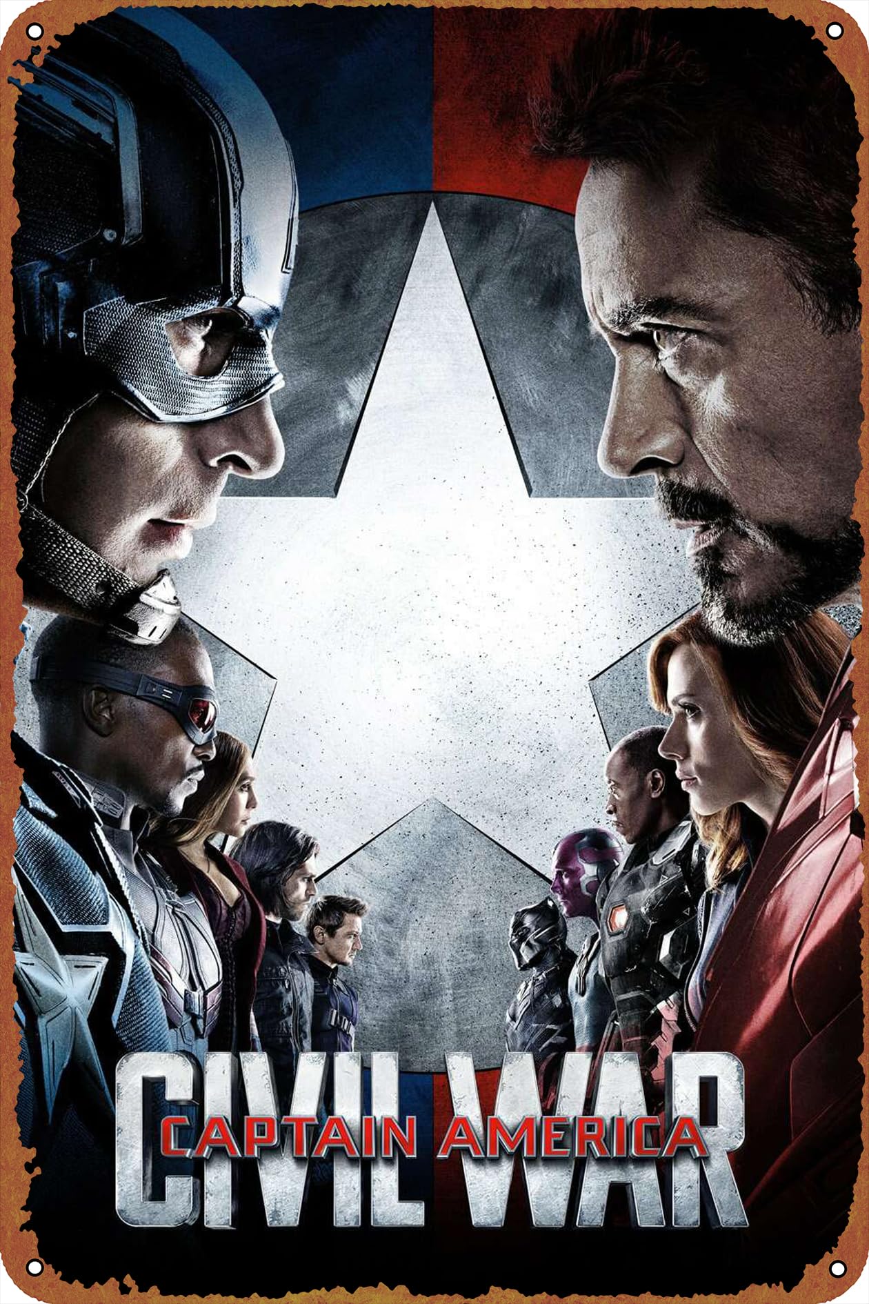 IEITB Captain America: Civil War Art Poster Metal Tin Logo Vintage Metal Poster Family Club Bar Cafe Bedroom Wall Decoration Gift 8x12 inches